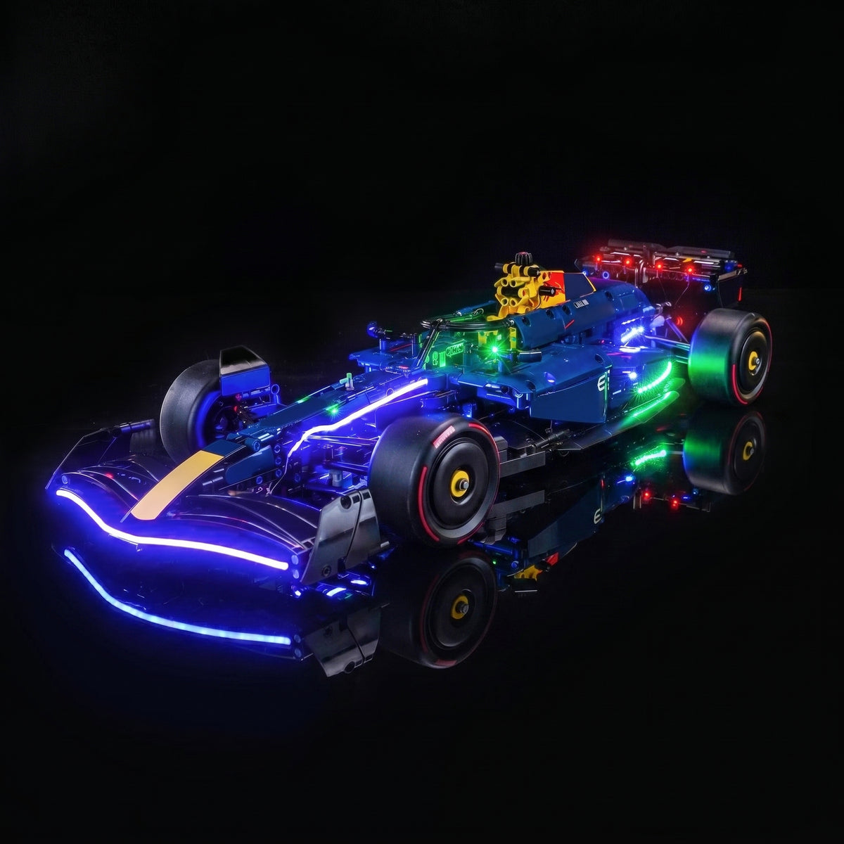 LEGO® Technic Oracle Red Bull Racing RB20 F1 Car #42206 warm LED glow detail, with the custom LED lighting