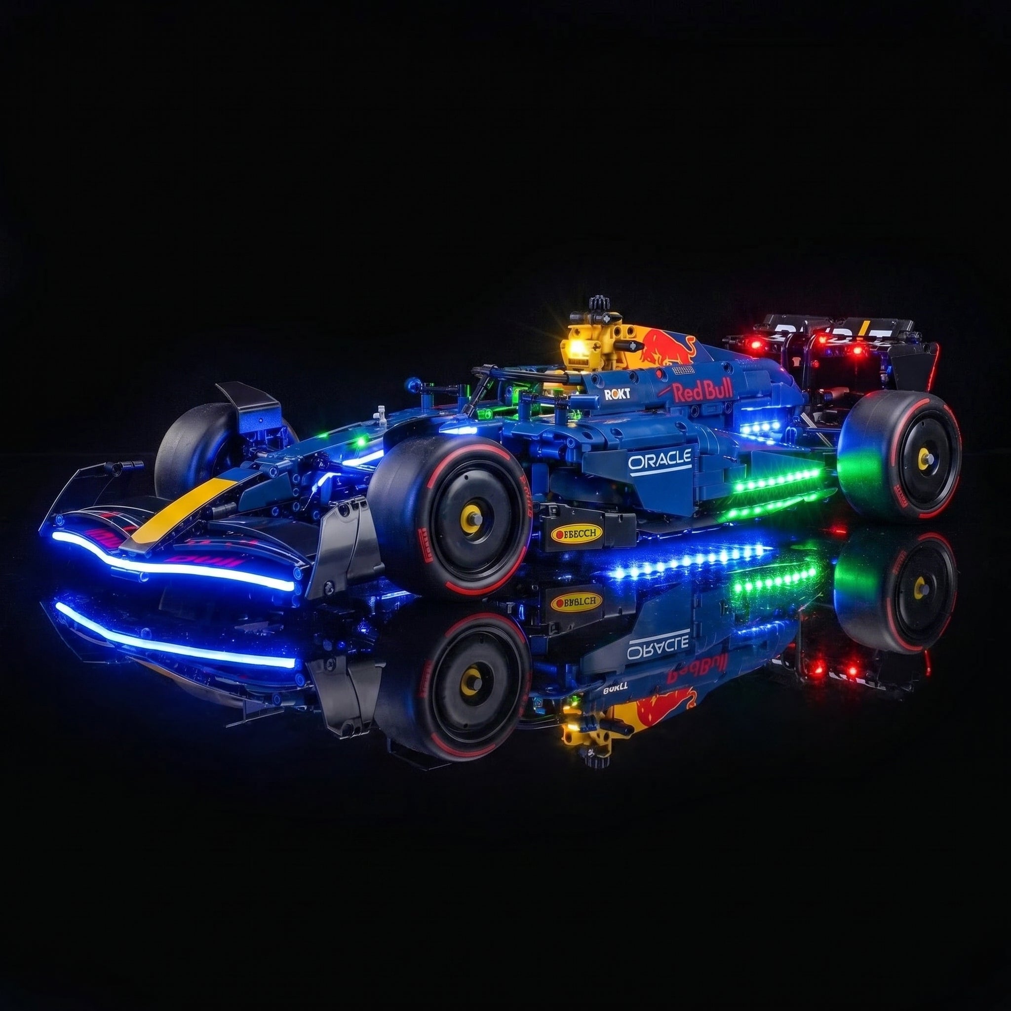 LEGO® Technic Oracle Red Bull Racing RB20 F1 Car #42206 — installed and glowing (light kit)