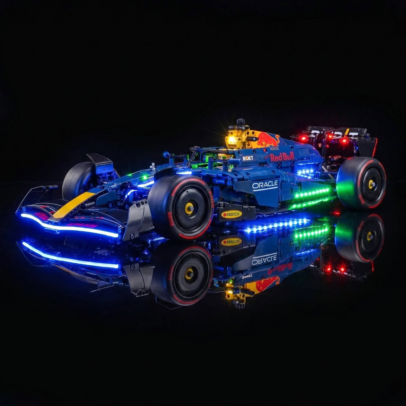 LEGO® Technic Oracle Red Bull Racing RB20 F1 Car #42206 — installed and glowing (light kit)