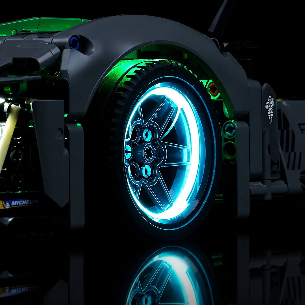 night-mode display glow: Bright My Bricks custom LED lighting for LEGO® Technic Peugeot 24H Le Mans Hybrid Hypercar #42156