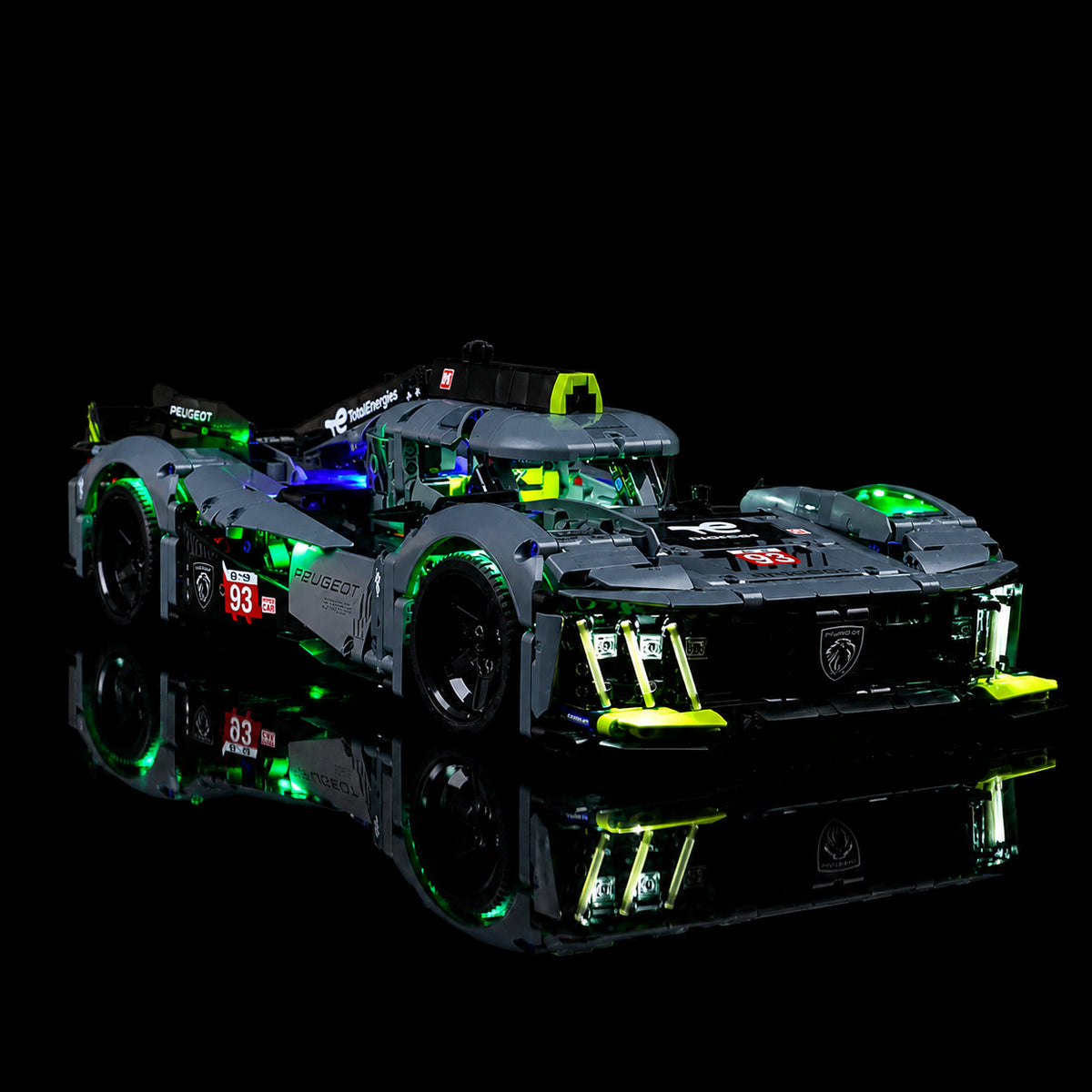 LEGO® Technic Peugeot 24H Le Mans Hybrid Hypercar #42156 — warm LED glow detail (LED lights)