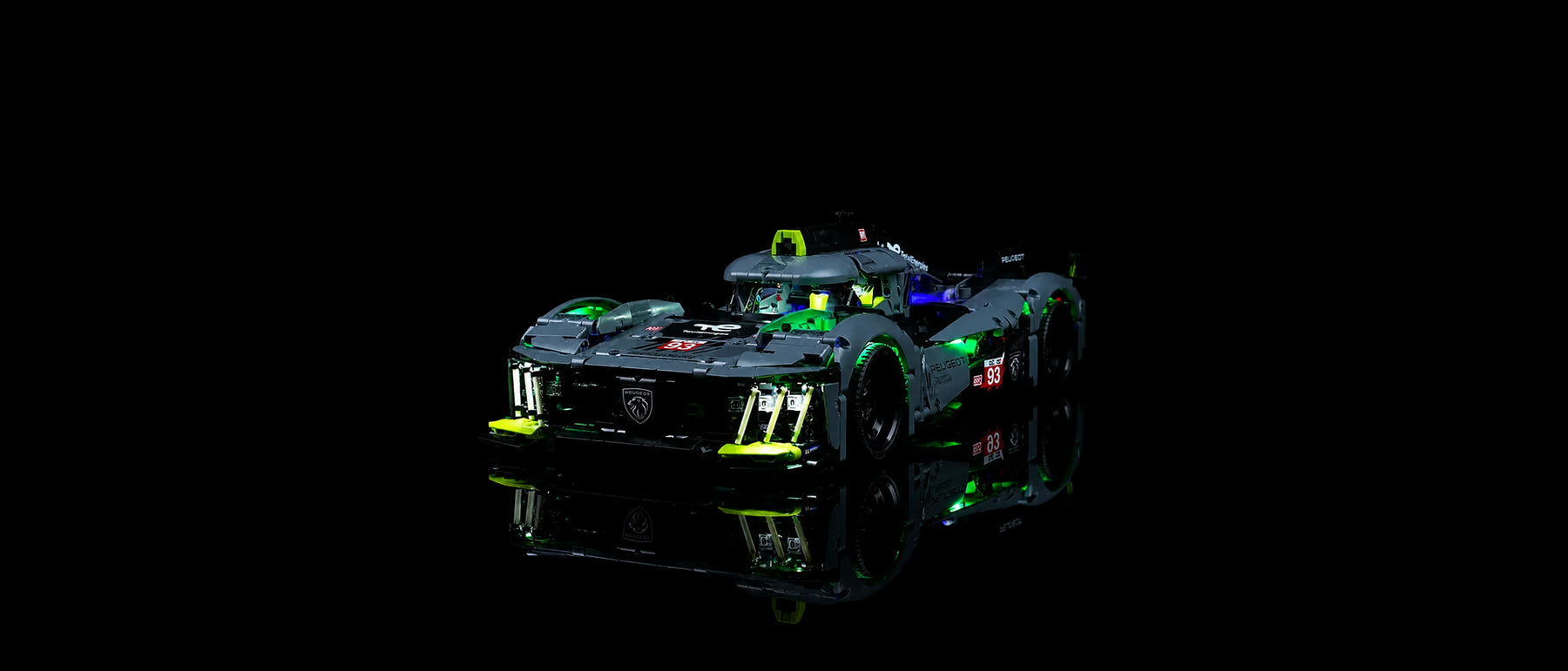 Kit LED pour LEGO® PEUGEOT 9X8 24H Le Mans Hybrid Hypercar #42156 — lit with the LED light kit