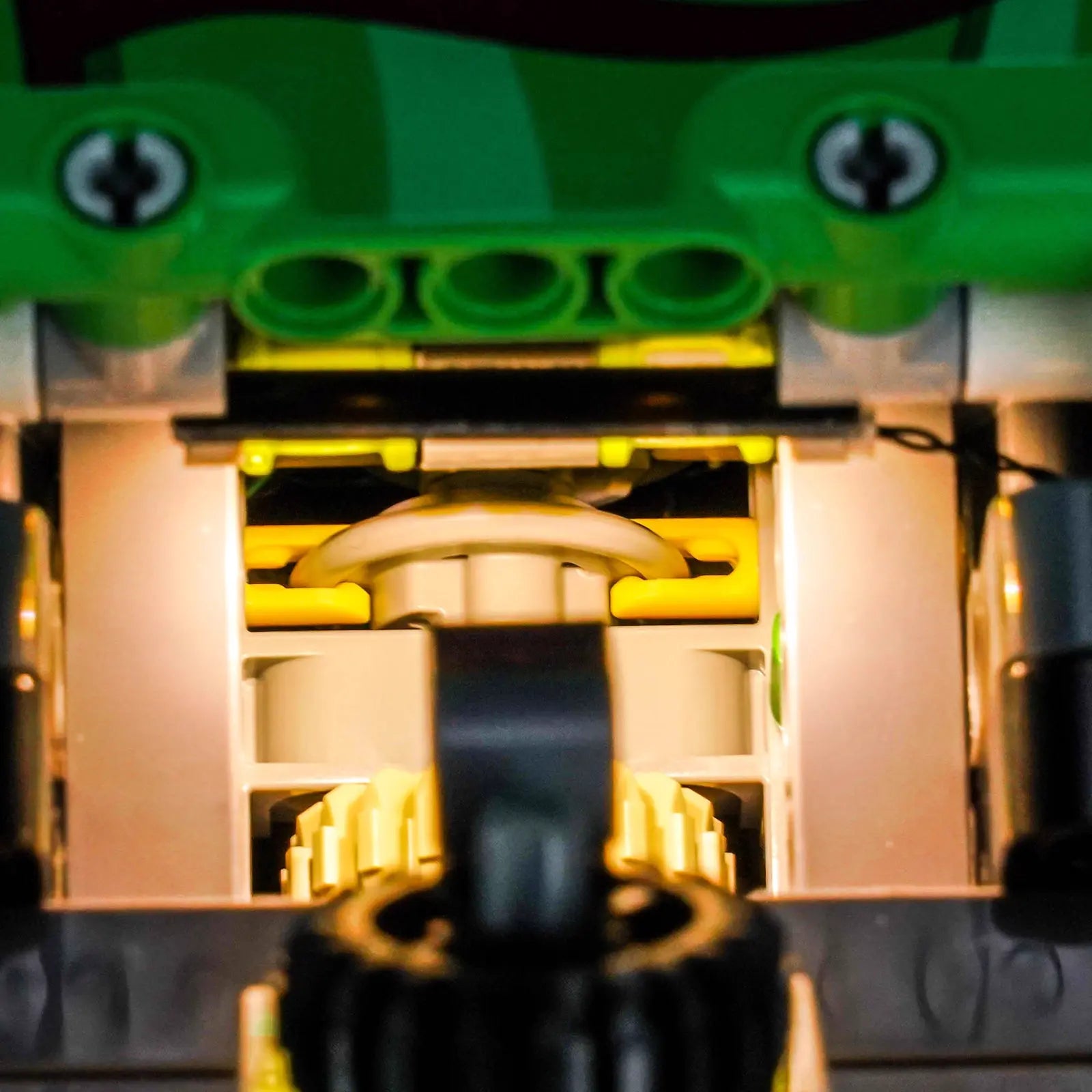 LEGO Technic Porsche 911 GT3 R REXY AO Racing Car #42224 illuminated at night