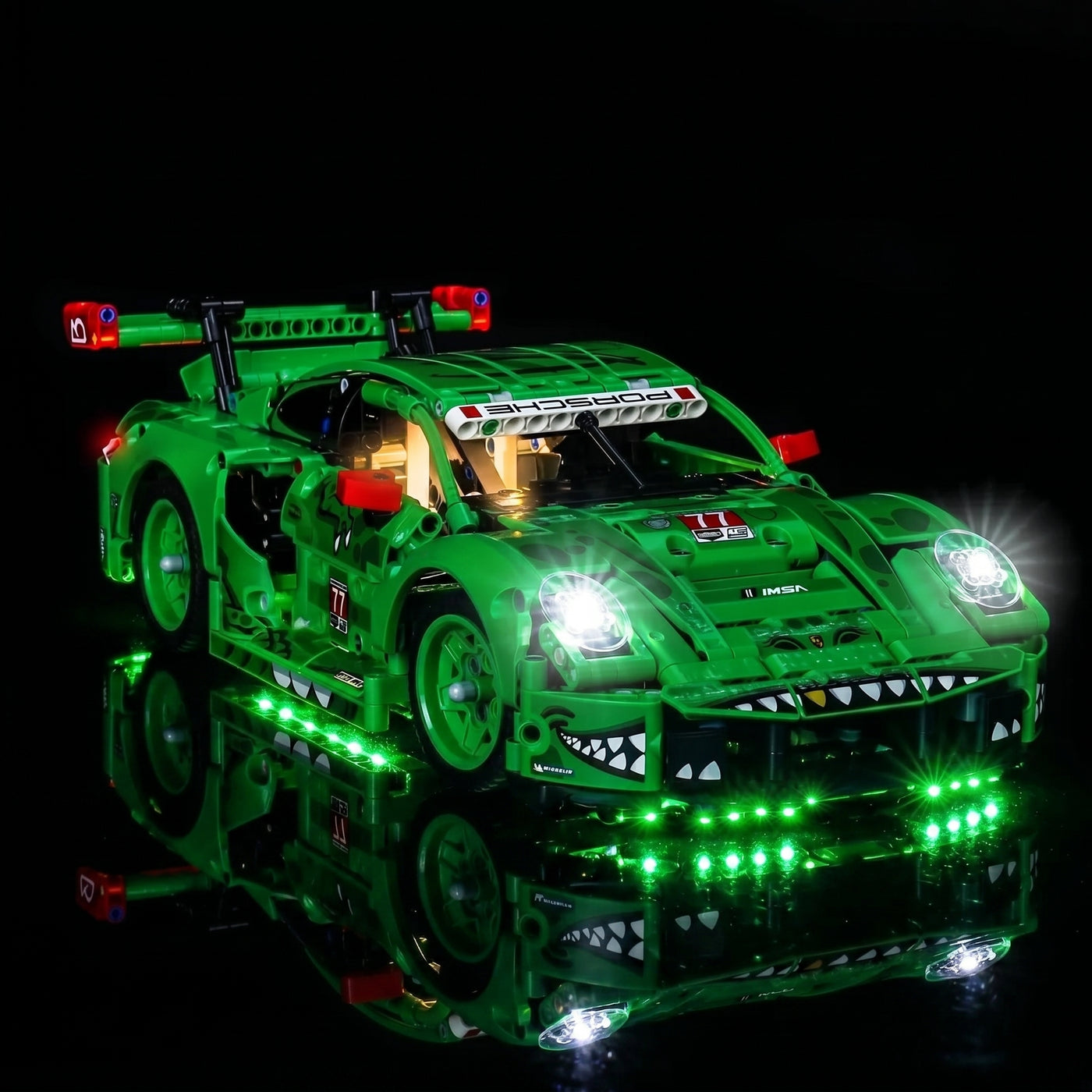 Bright My Bricks display light kit for LEGO® Technic Porsche 911 GT3 R REXY AO Racing Car #42224 — installed and glowing