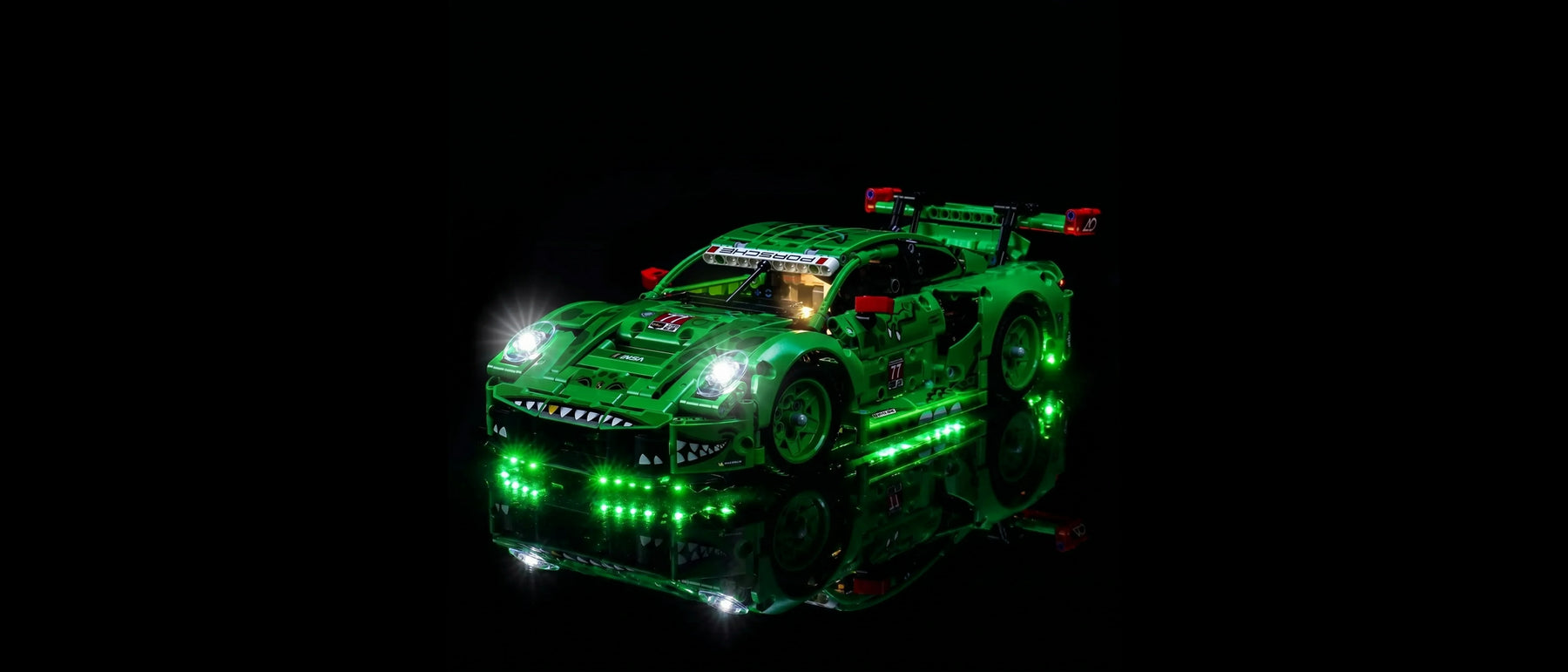 Light Kit for LEGO® Technic Porsche 911 GT3 R REXY AO Racing Car #42224 — lit with the LED light kit
