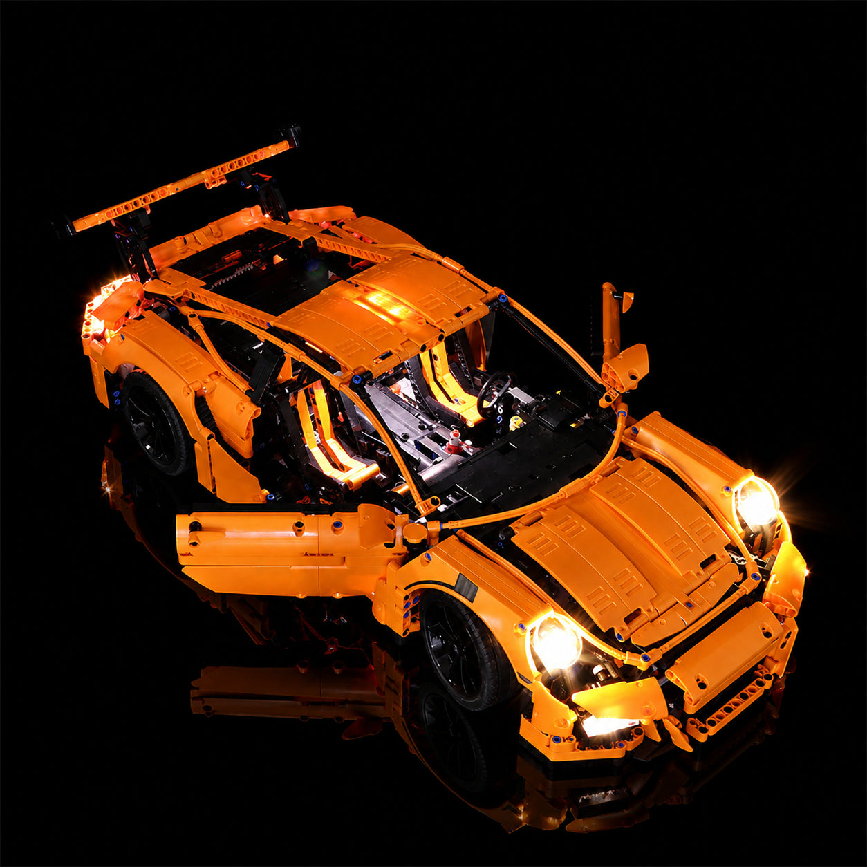 front view fully lit: Bright My Bricks LED lights for LEGO® Technic Porsche 911 GT3 RS #42056