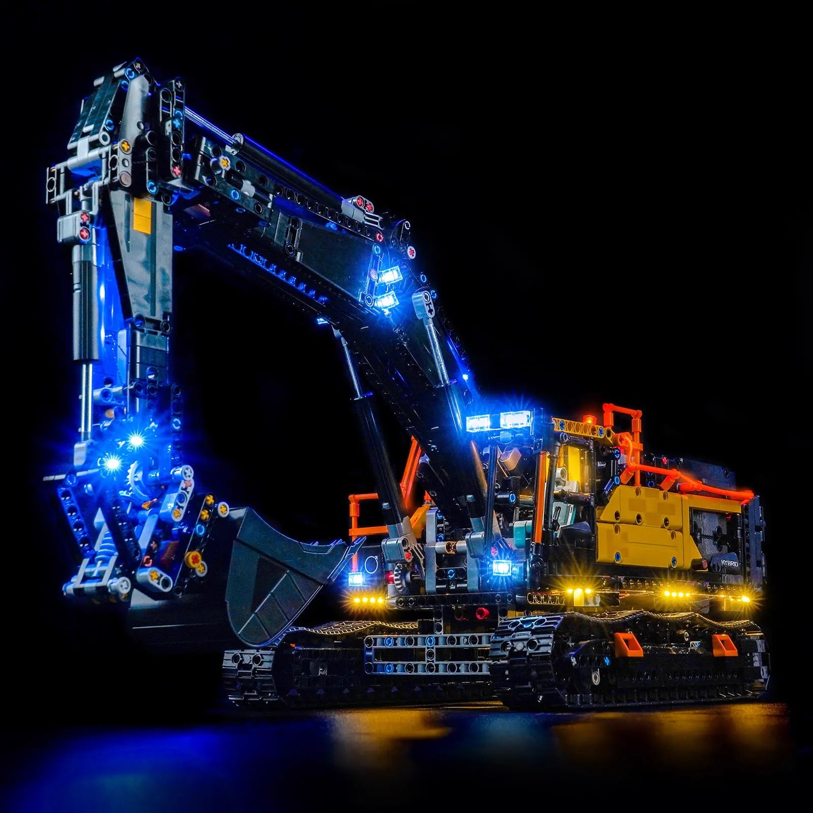Close-up of LED lights on LEGO Technic Volvo EC500 Hybrid Excavator #42215