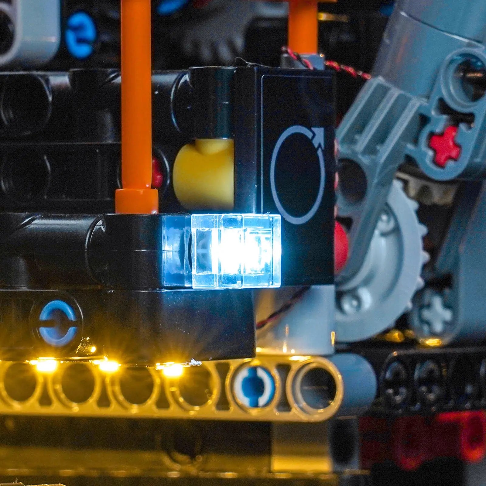 LEGO Technic Volvo EC500 Hybrid Excavator #42215 lit up - front angle