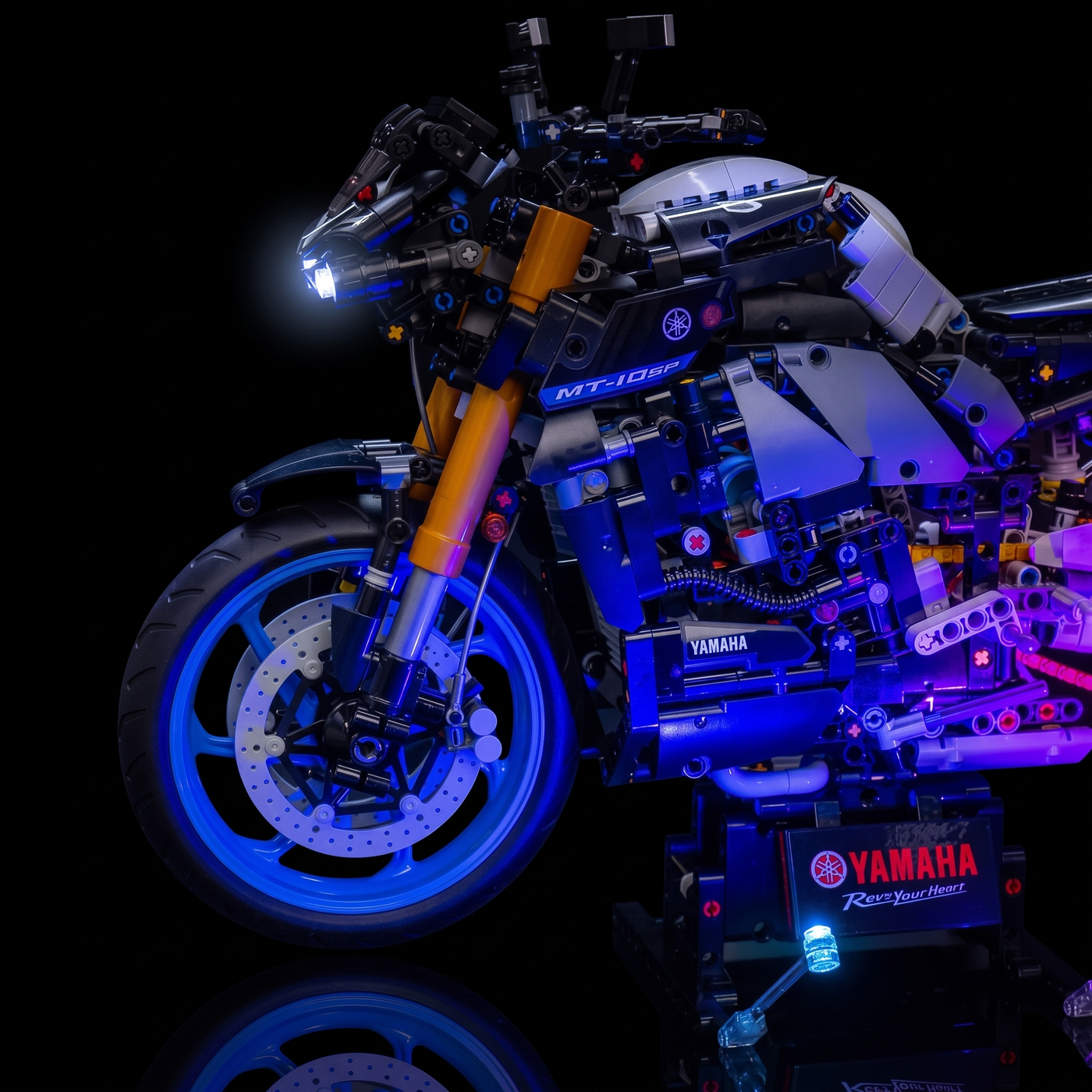 Bright My Bricks LED light kit for LEGO® Technic Yamaha MT-10 SP #42159 — display lighting in a dark room