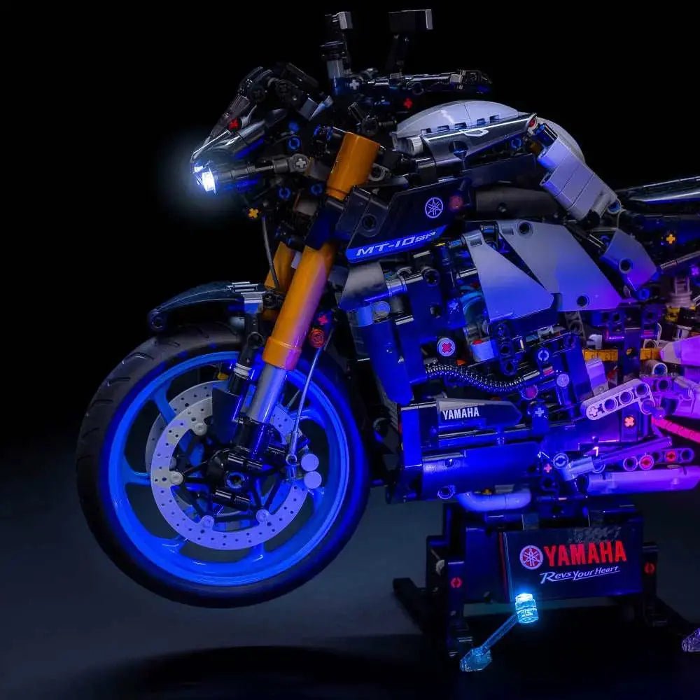 DIY LED light kit for LEGO® Technic Yamaha MT-10 SP #42159, warm LED glow detail