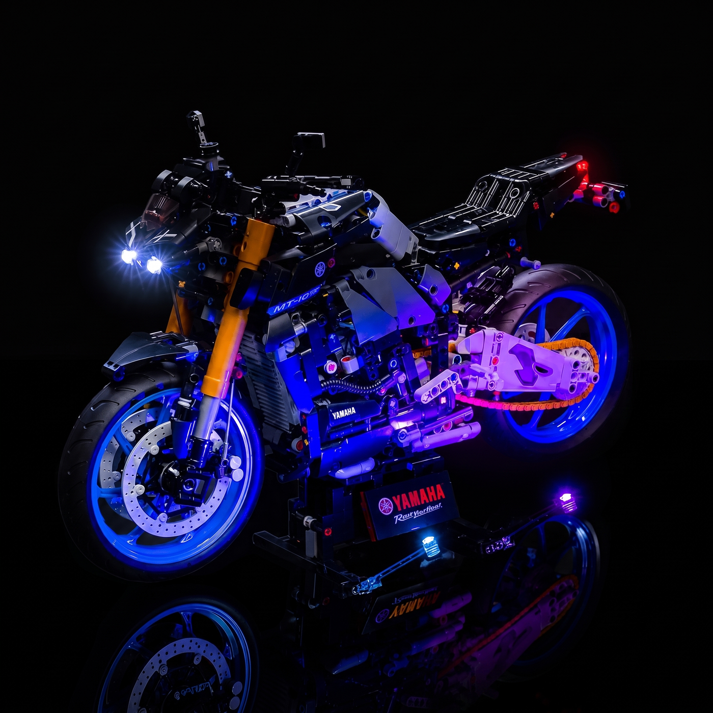LEGO® Technic Yamaha MT-10 SP #42159 close-up of the LED lighting detail, with the premium LED light kit