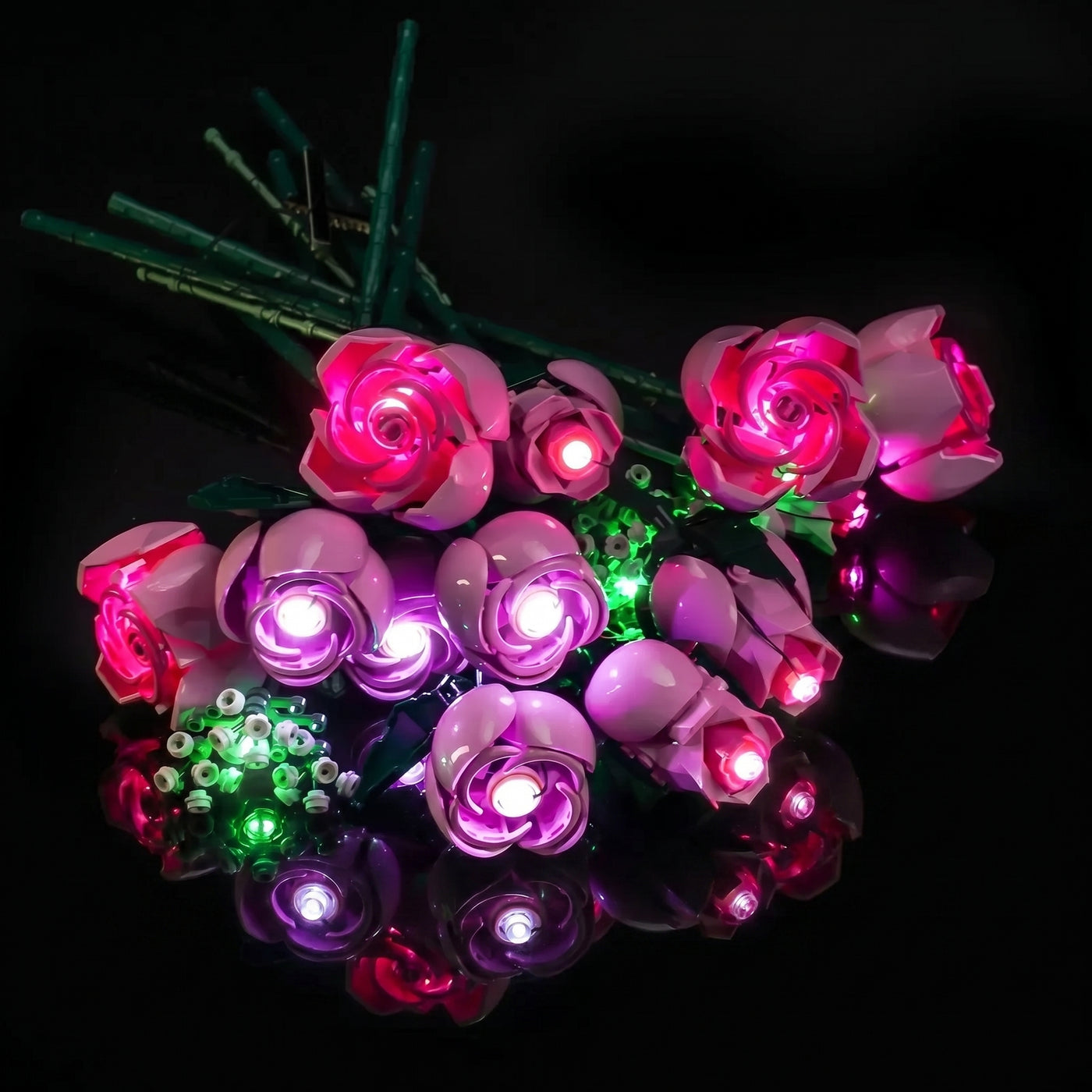 LED lighting kit for LEGO® The Botanical Collection Bouquet of Pink Roses #10374, close-up of the LED lighting detail