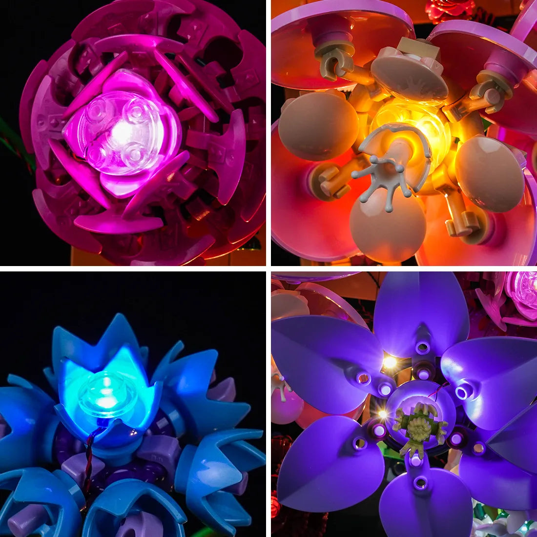 Bright My Bricks custom LED lighting for LEGO® The Botanical Collection Flower Wall #11503 — warm LED glow detail
