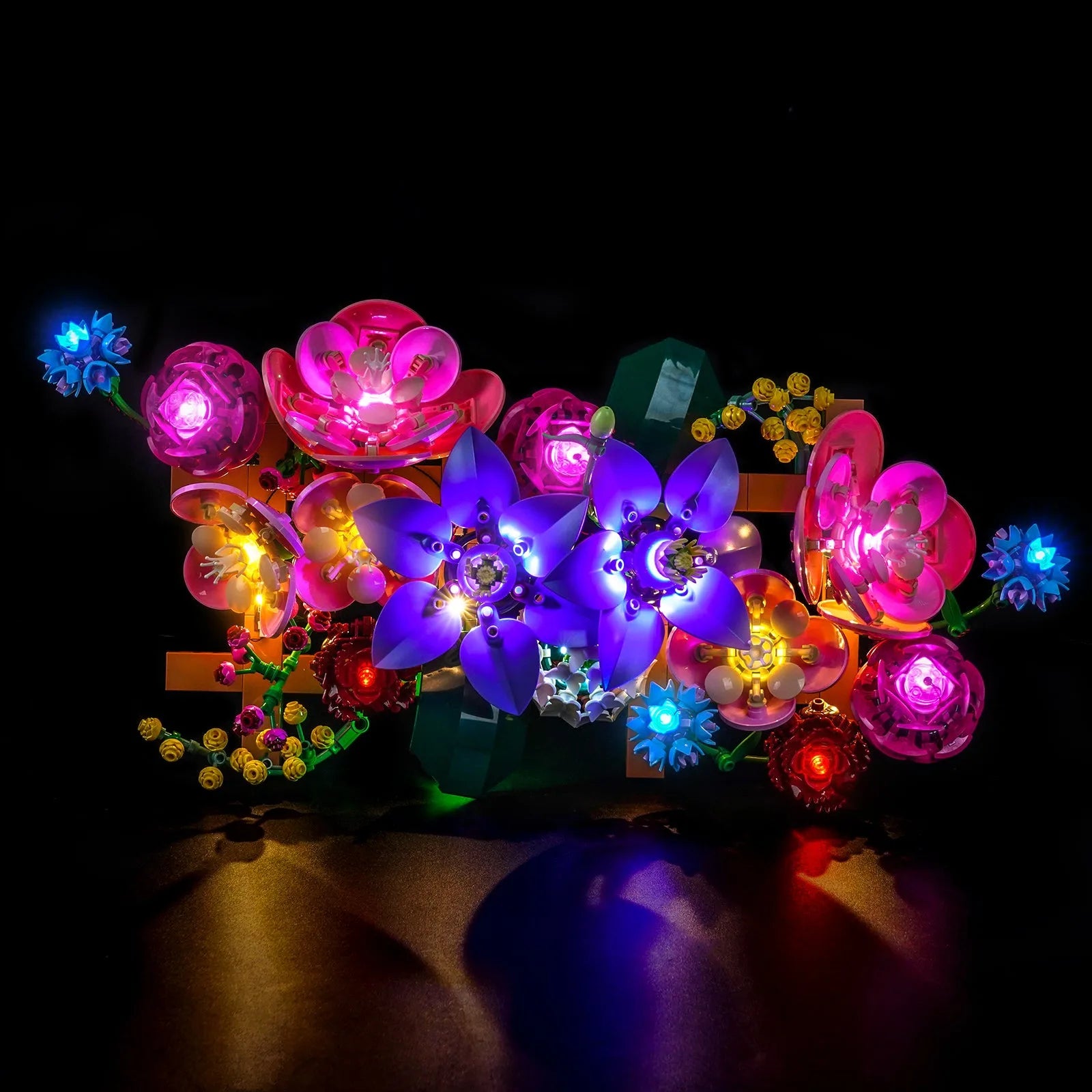 Close-up of LED lights on LEGO The Botanical Collection Flower Wall #11503
