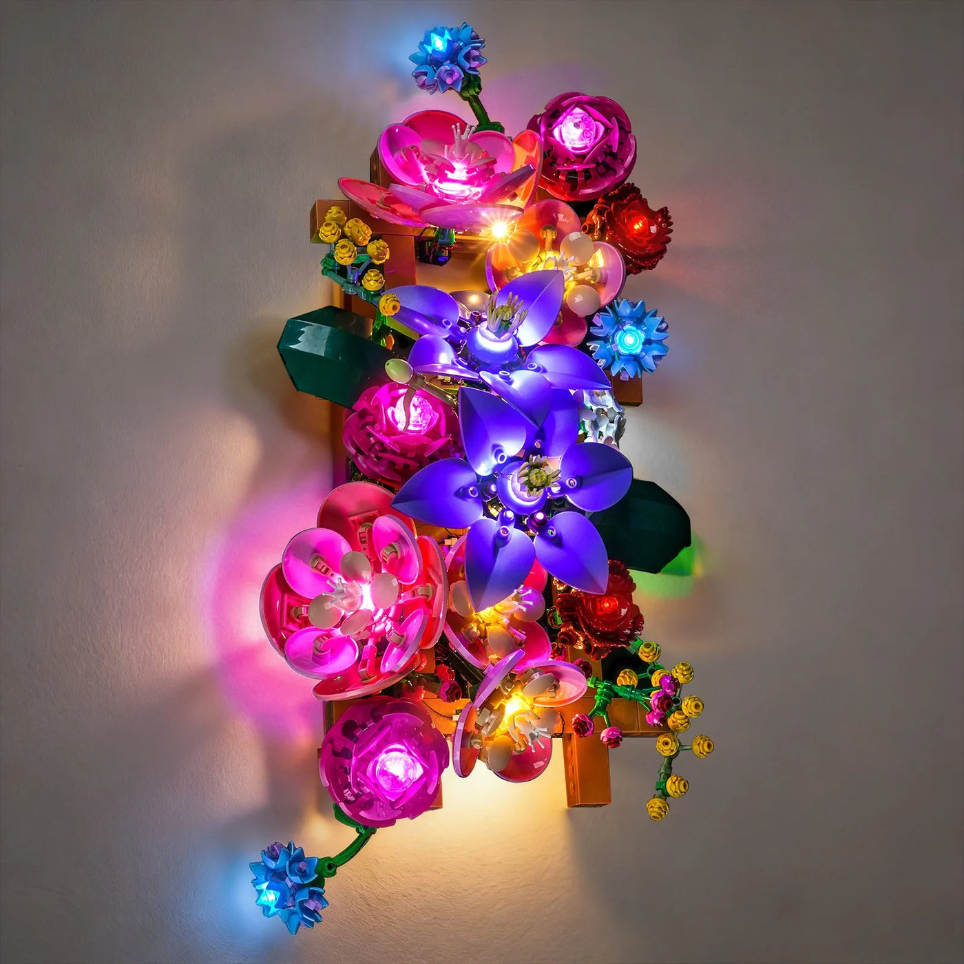 before-and-after lighting: Bright My Bricks premium LED light kit for LEGO® The Botanical Collection Flower Wall #11503