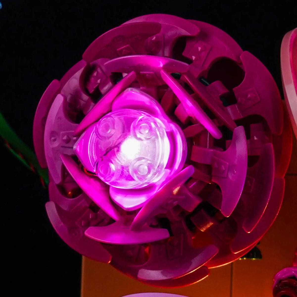 LEGO® The Botanical Collection Flower Wall #11503 warm LED glow detail, with the LED light kit