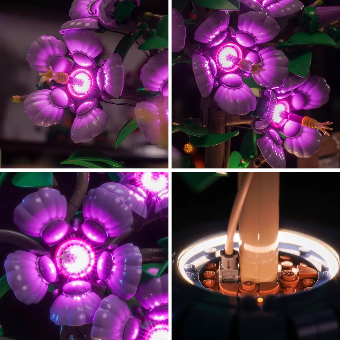 Bright My Bricks RGB LED light kit for LEGO® The Botanical Collection Hibiscus #10372 — close-up of the LED lighting detail