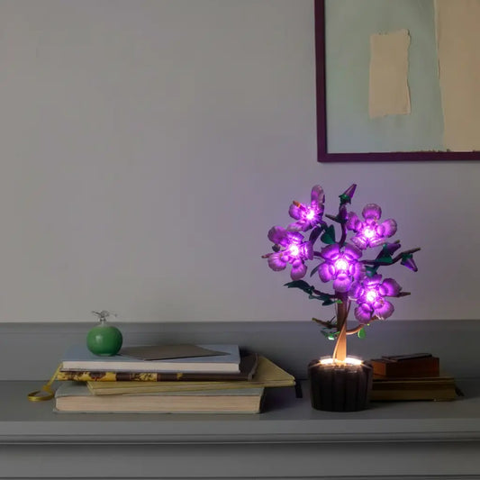 LED light kit for LEGO® The Botanical Collection Hibiscus #10372, fully illuminated on display