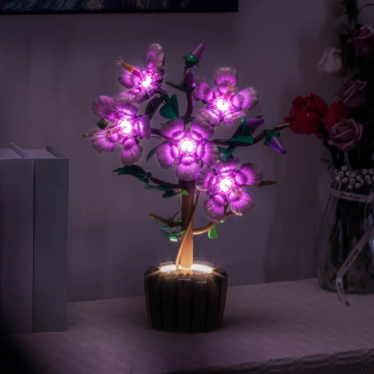 Bright My Bricks display light kit for LEGO® The Botanical Collection Hibiscus #10372 — warm LED glow detail