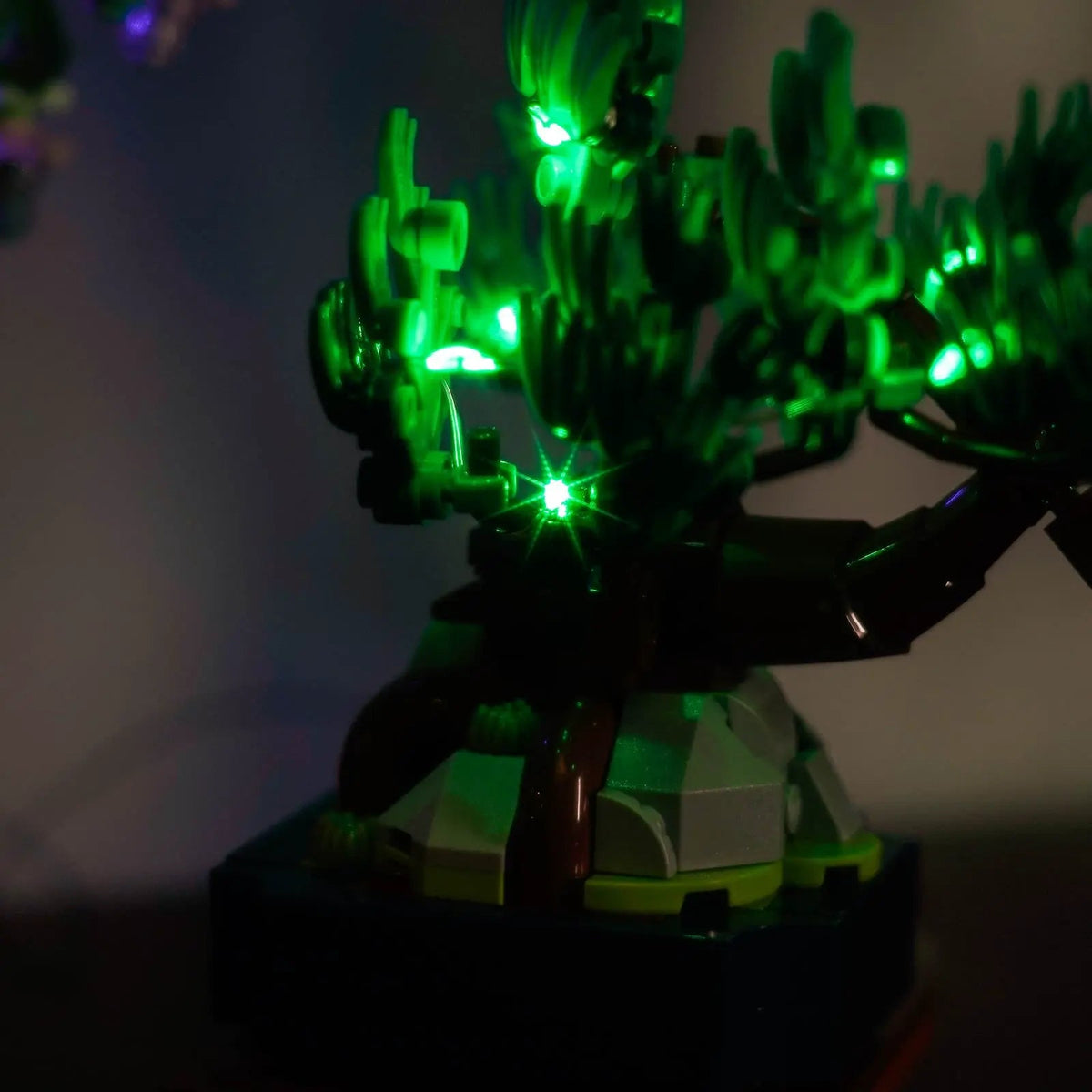 LED lighting kit for LEGO® The Botanical Collection Mini Bonsai Trees #10373, side angle with lights on