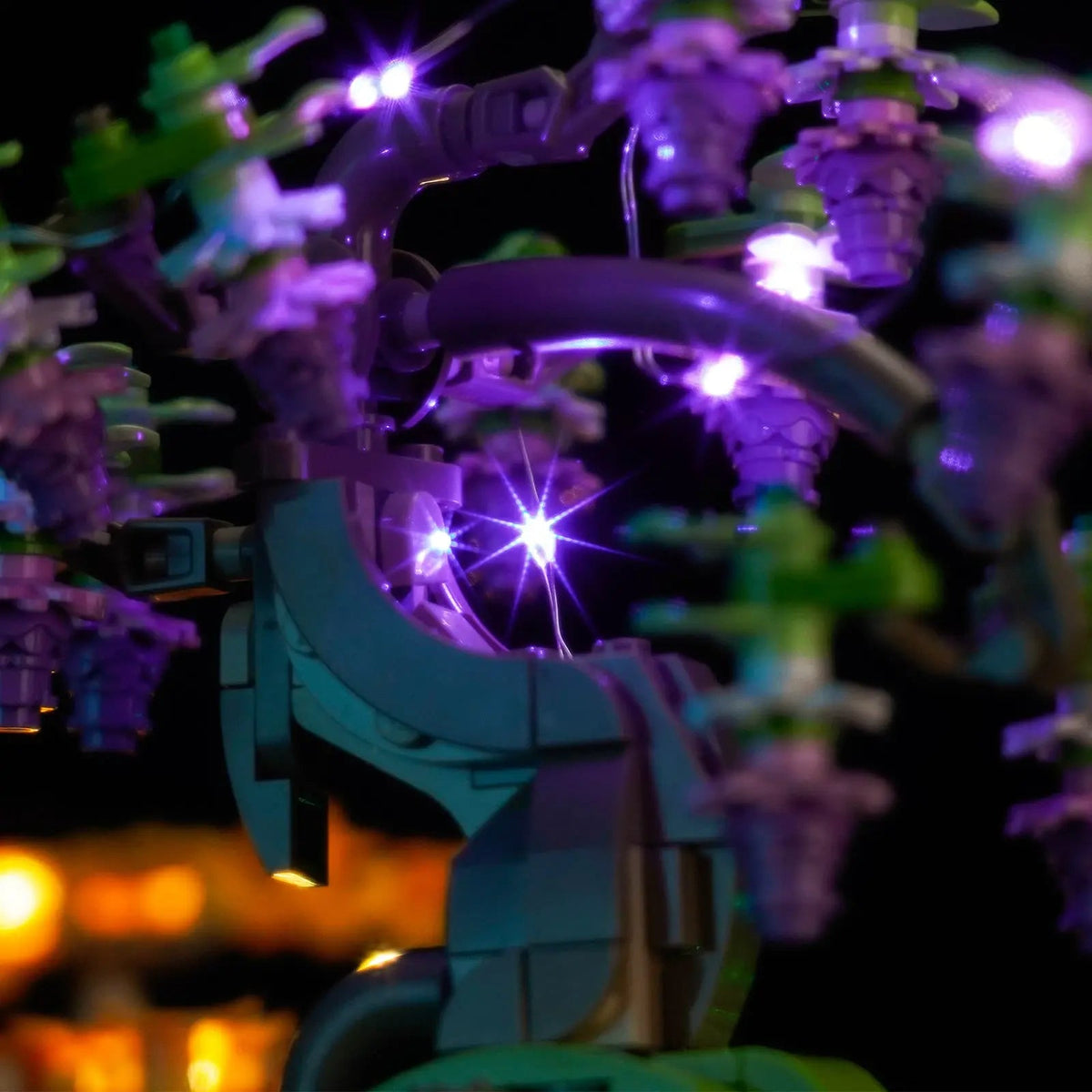 illuminated at night: Bright My Bricks custom LED lighting for LEGO® The Botanical Collection Mini Bonsai Trees #10373