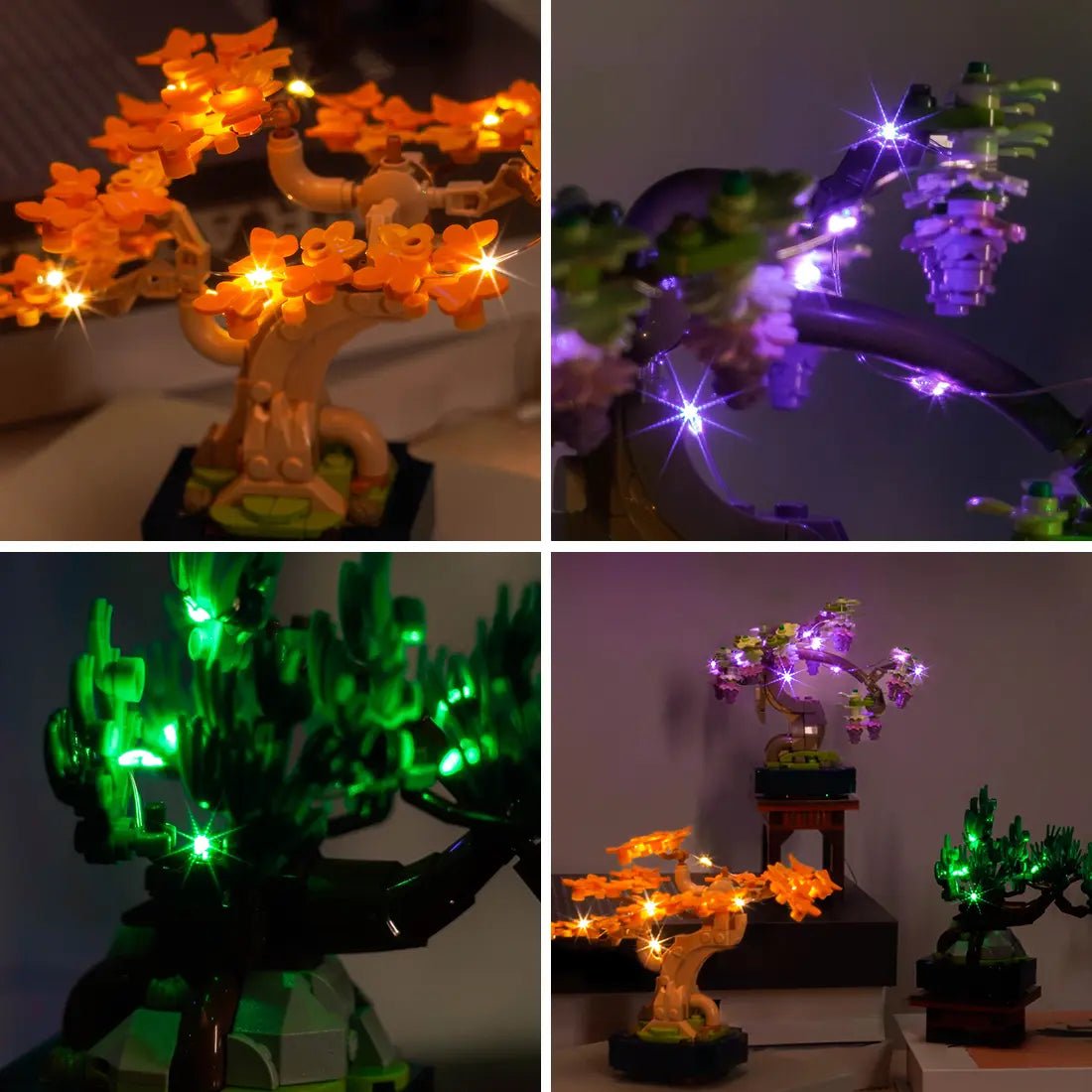 illuminated at night: Bright My Bricks light kit for LEGO® The Botanical Collection Mini Bonsai Trees #10373
