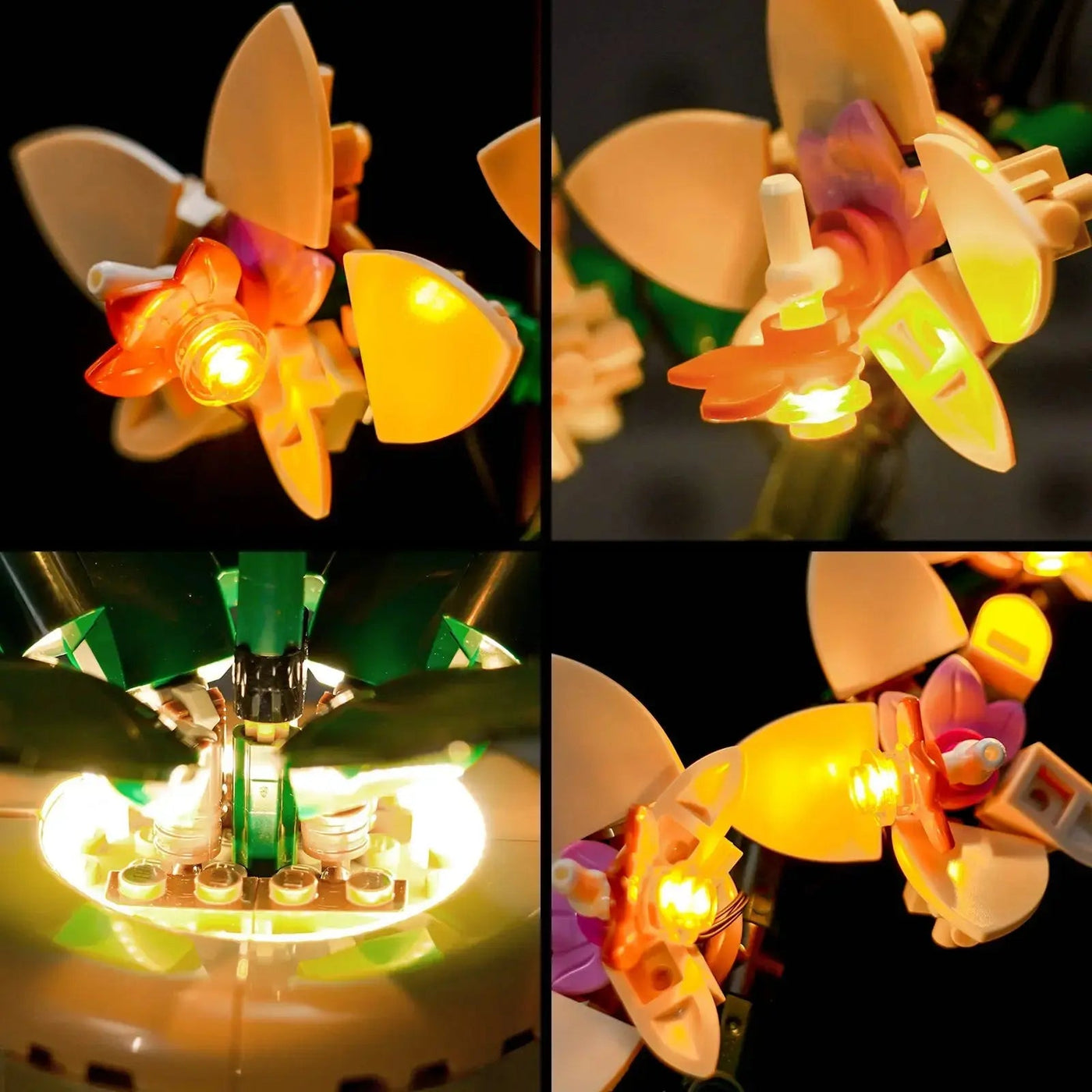 Bright My Bricks LED lighting kit for LEGO® The Botanical Collection Mini Orchid #10343 — LED strips and bricks detail