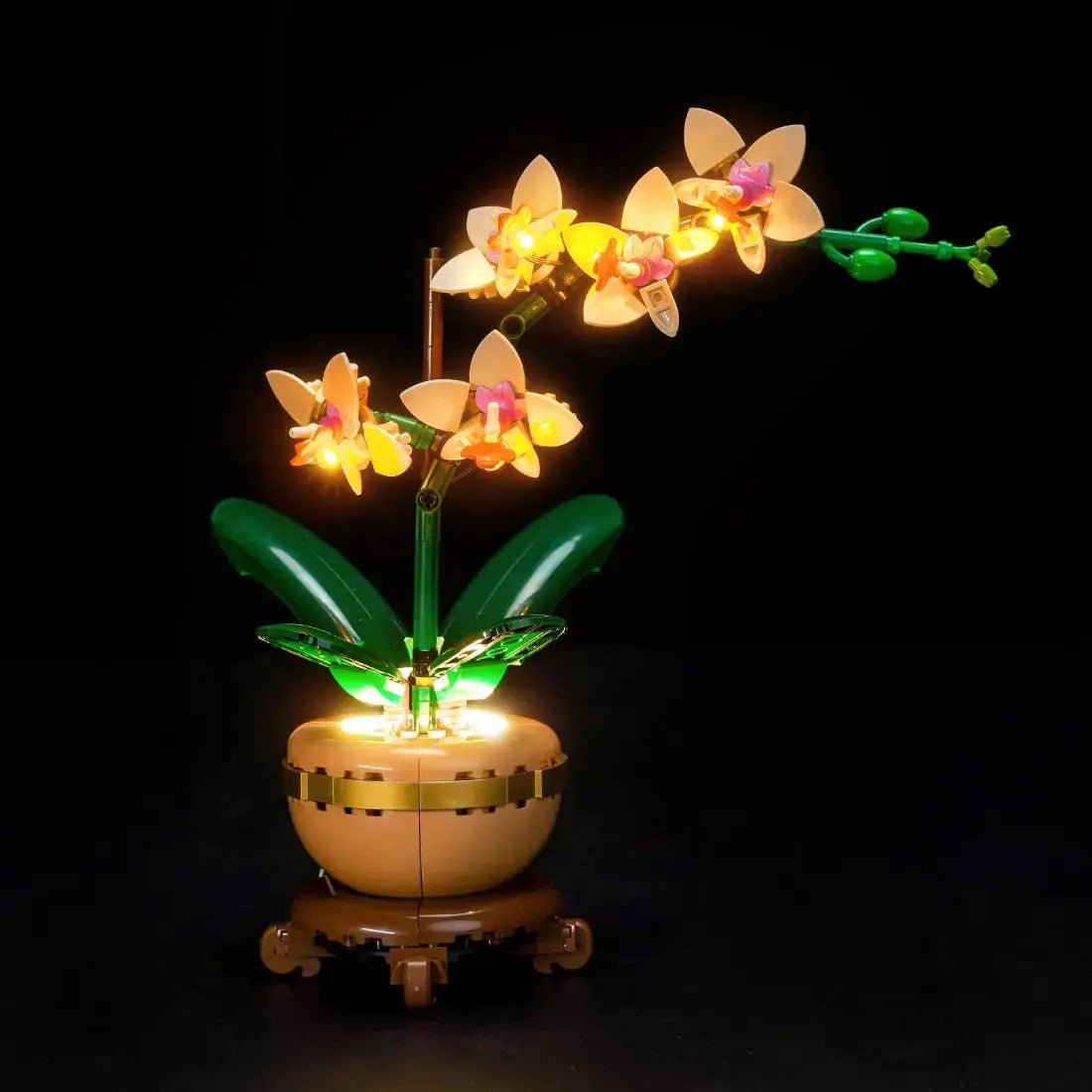 DIY LED light kit for LEGO® The Botanical Collection Mini Orchid #10343, warm LED glow detail