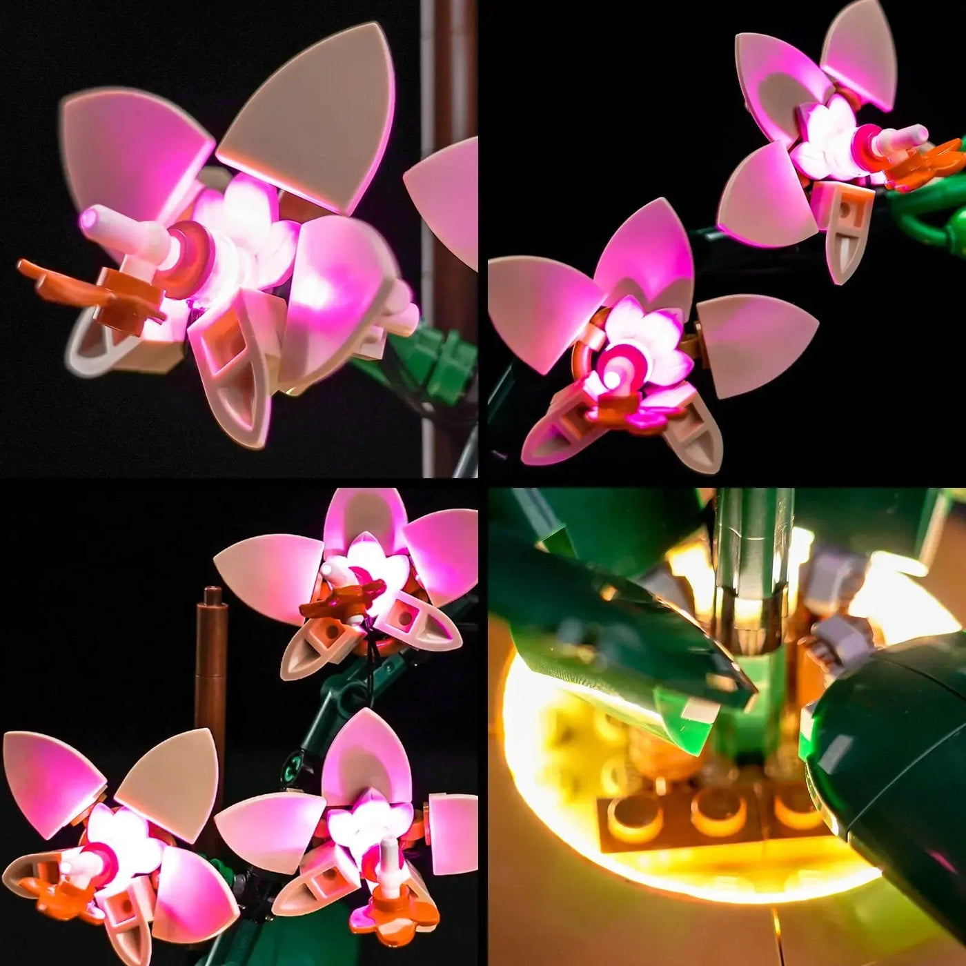LED strips and bricks detail: Bright My Bricks custom LED lighting for LEGO® The Botanical Collection Mini Orchid #10343
