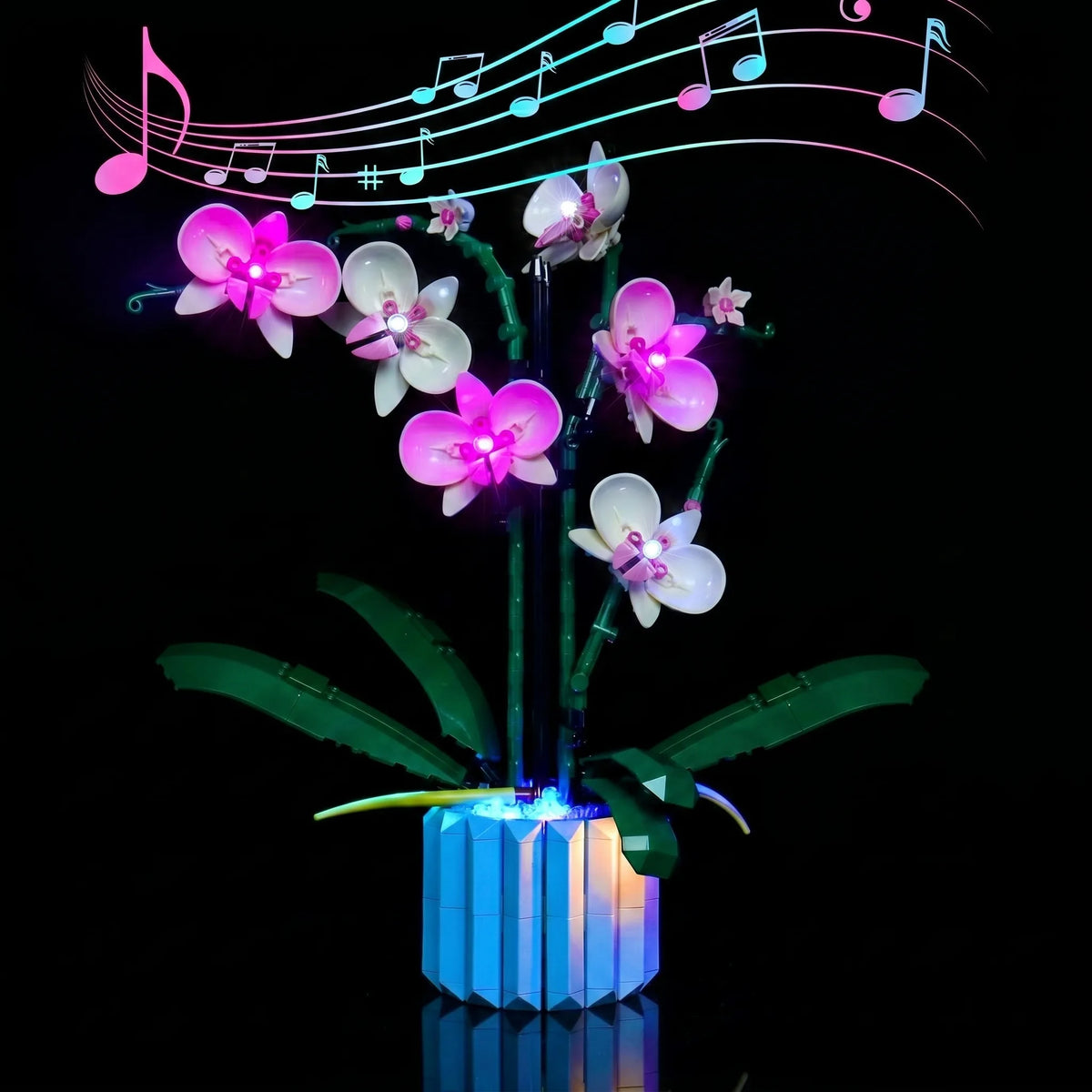 LEGO® The Botanical Collection Orchid #10311 LED kit powered on, with the display light kit