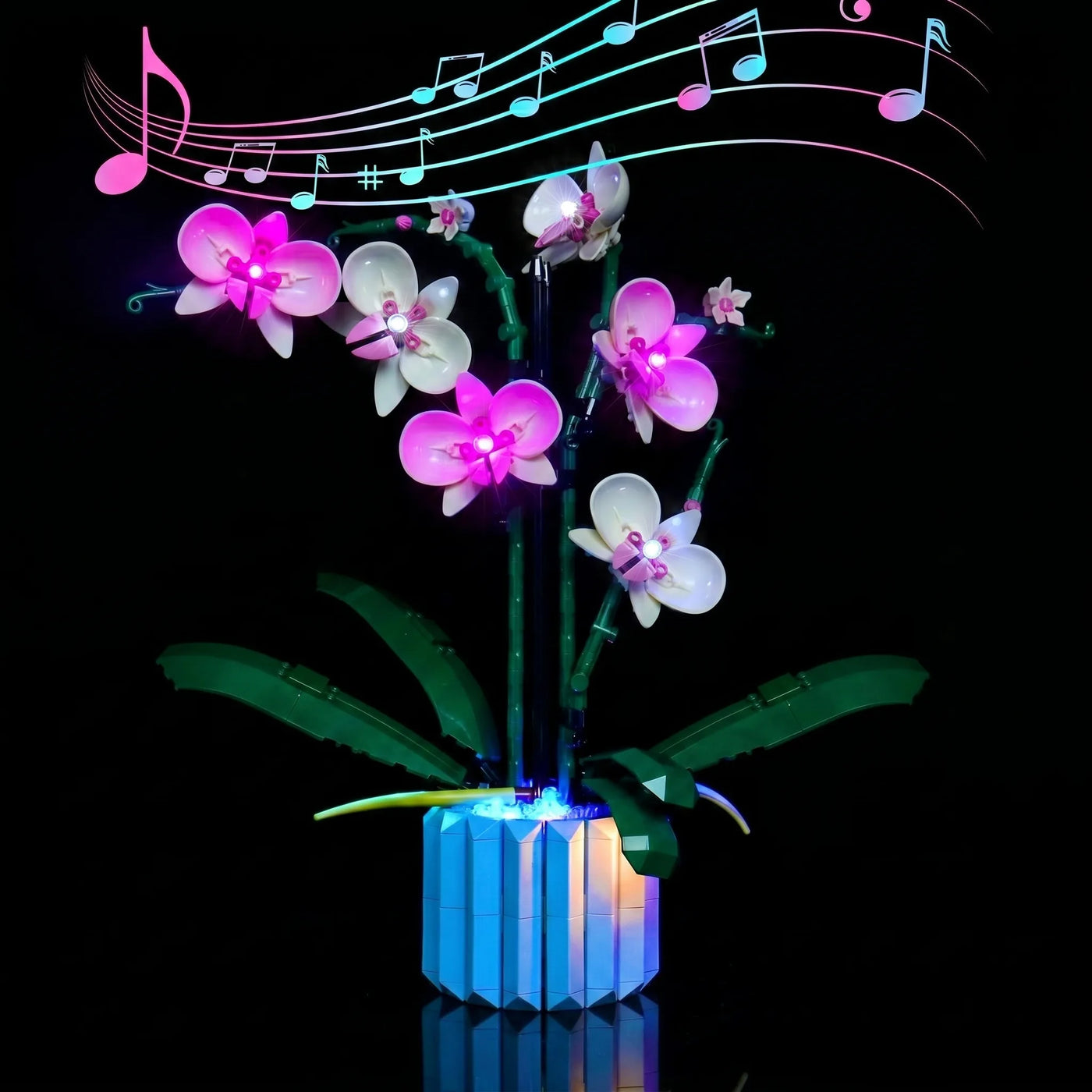 LEGO® The Botanical Collection Orchid #10311 LED kit powered on, with the display light kit