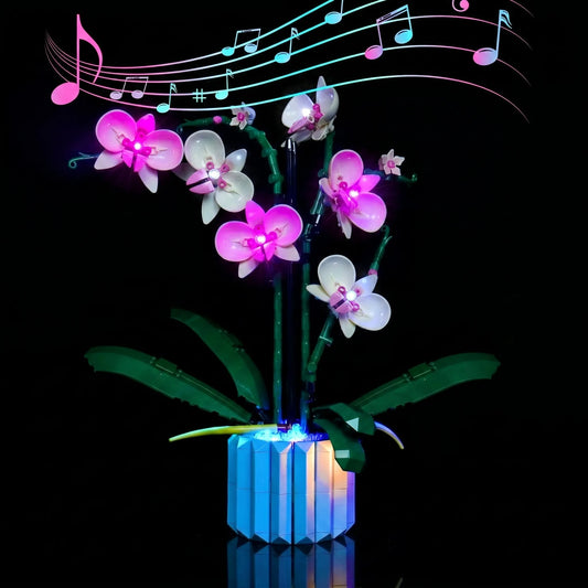 LEGO® The Botanical Collection Orchid #10311 LED kit powered on, with the display light kit