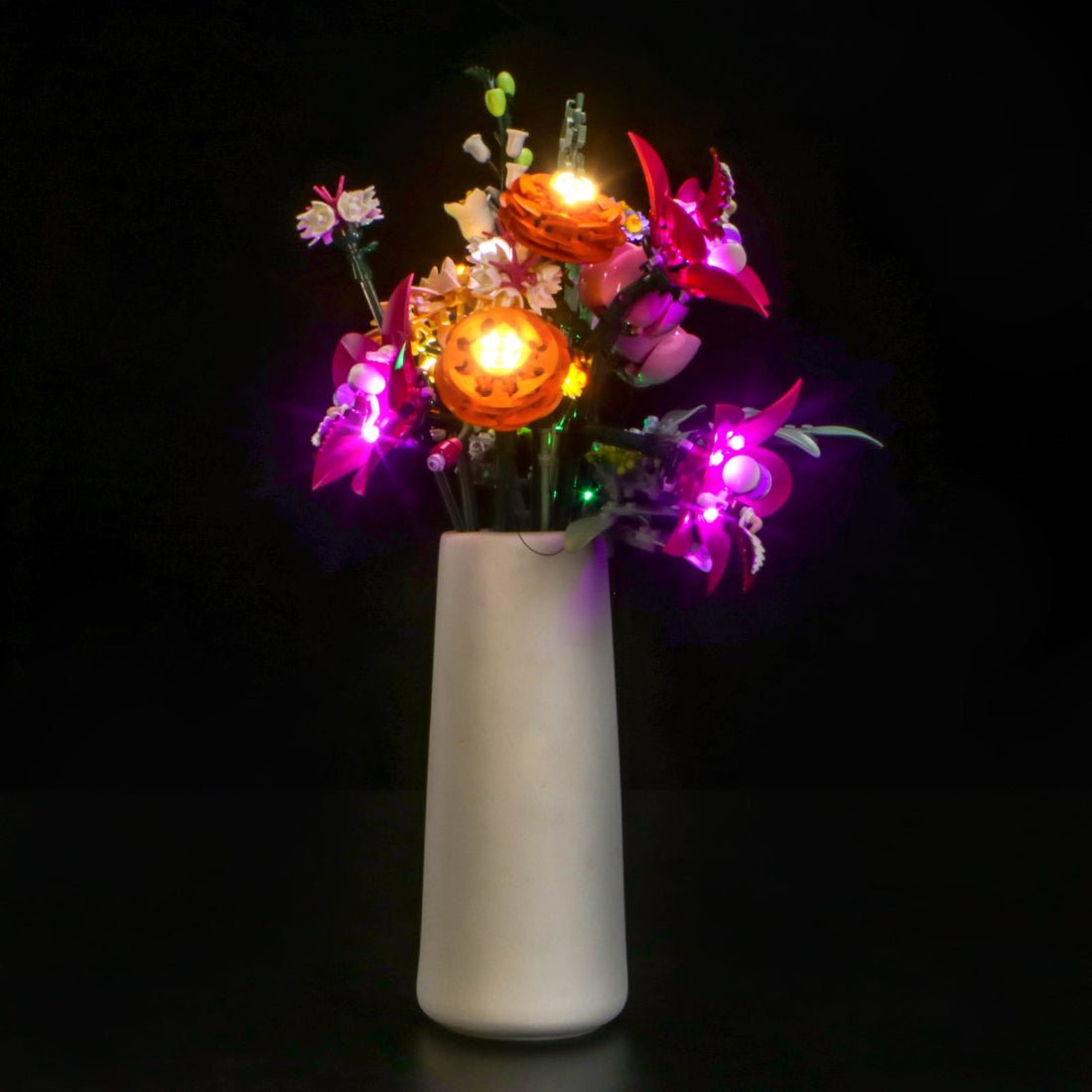 LEGO® The Botanical Collection Pretty Pink Flower Bouquet #10342 — close-up of the LED lighting detail (display light kit)