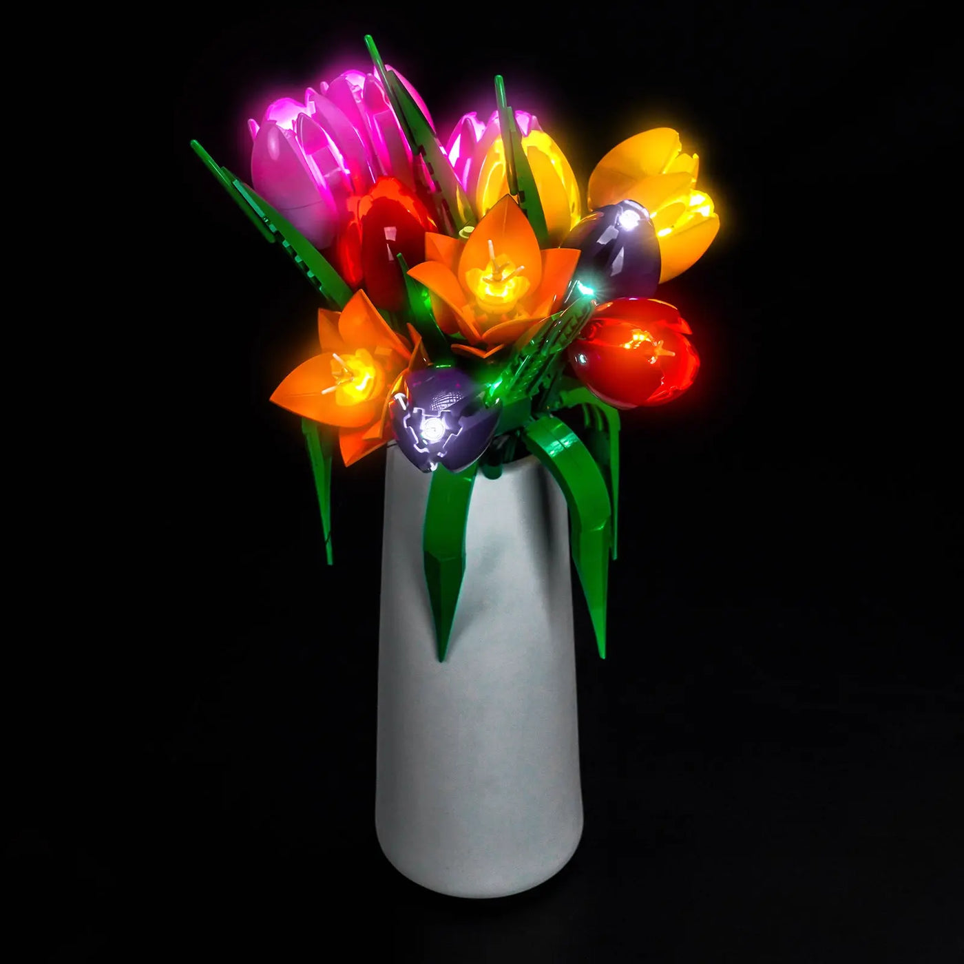 installed and glowing: Bright My Bricks DIY LED light kit for LEGO® The Botanical Collection Tulip Bouquet #11501