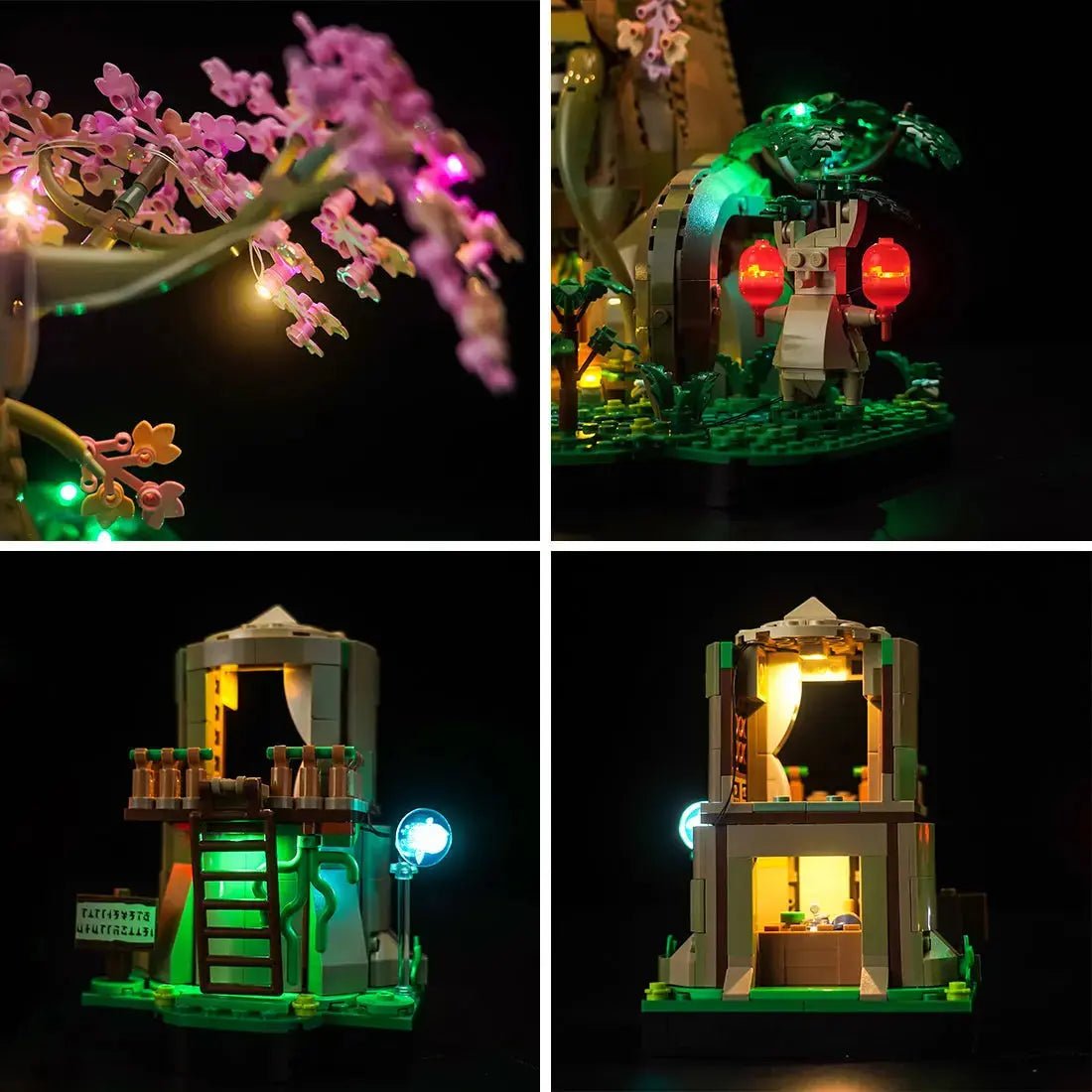 custom LED lighting for LEGO® The Legend of Zelda Great Deku Tree 2-in-1 #77092, side angle with lights on