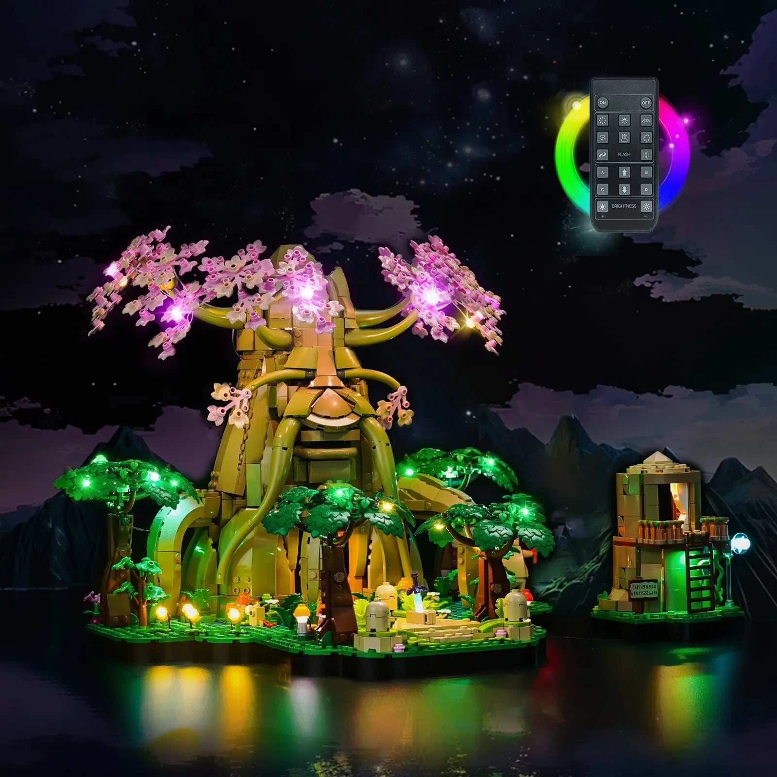 LEGO The Legend of Zelda Great Deku Tree 2-in-1 Pink #77092 with LED lights installed