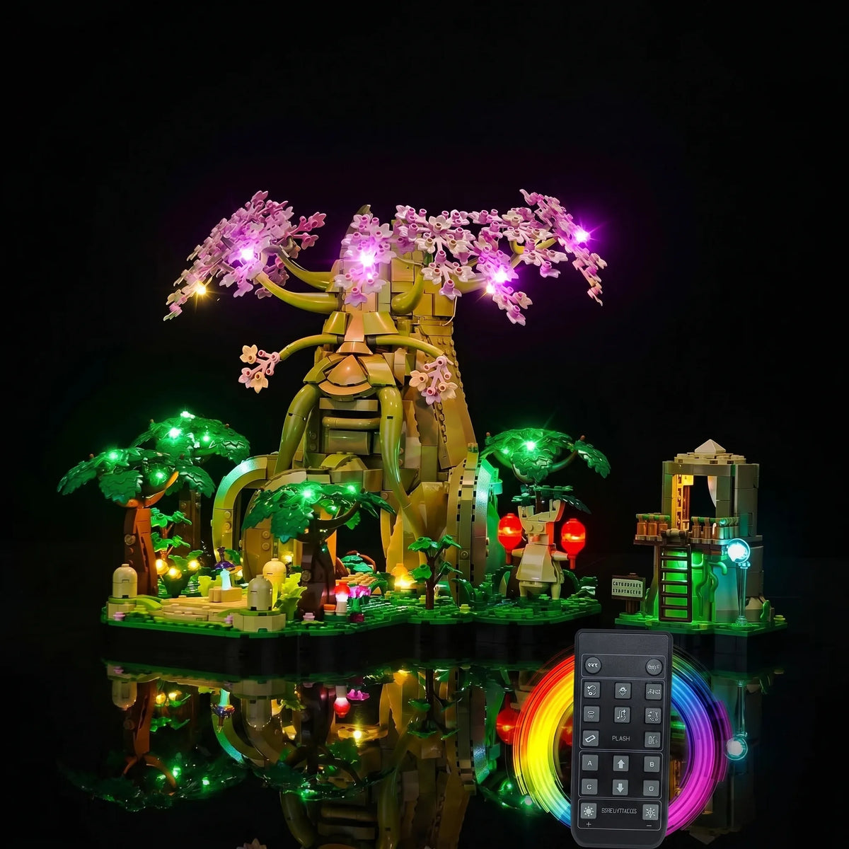 LED kit powered on: Bright My Bricks custom LED lighting for LEGO® The Legend of Zelda Great Deku Tree 2-in-1 #77092