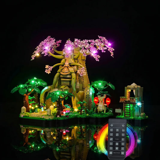 LED kit powered on: Bright My Bricks custom LED lighting for LEGO® The Legend of Zelda Great Deku Tree 2-in-1 #77092