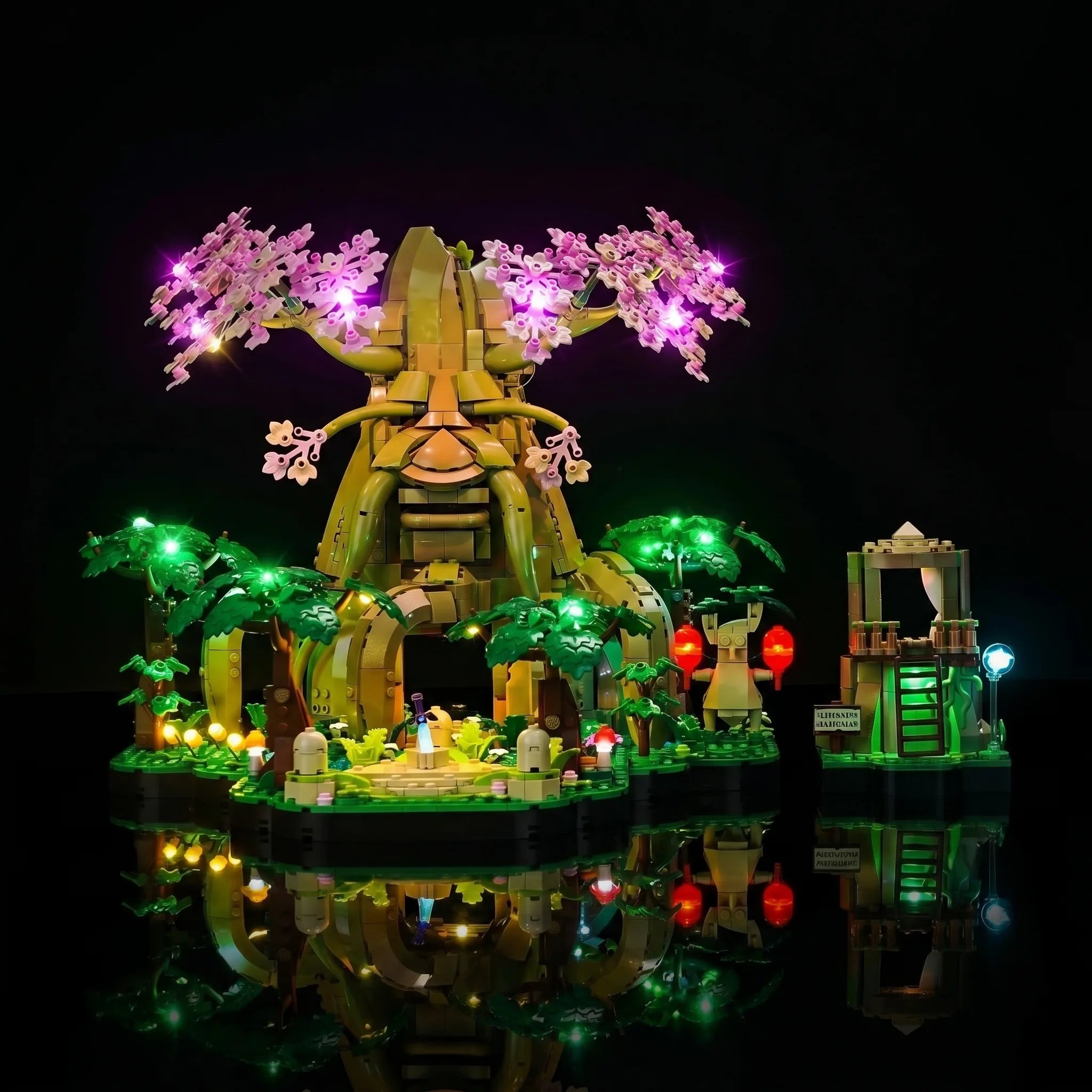 RGB LED light kit for LEGO® The Legend of Zelda Great Deku Tree 2-in-1 #77092, side angle with lights on
