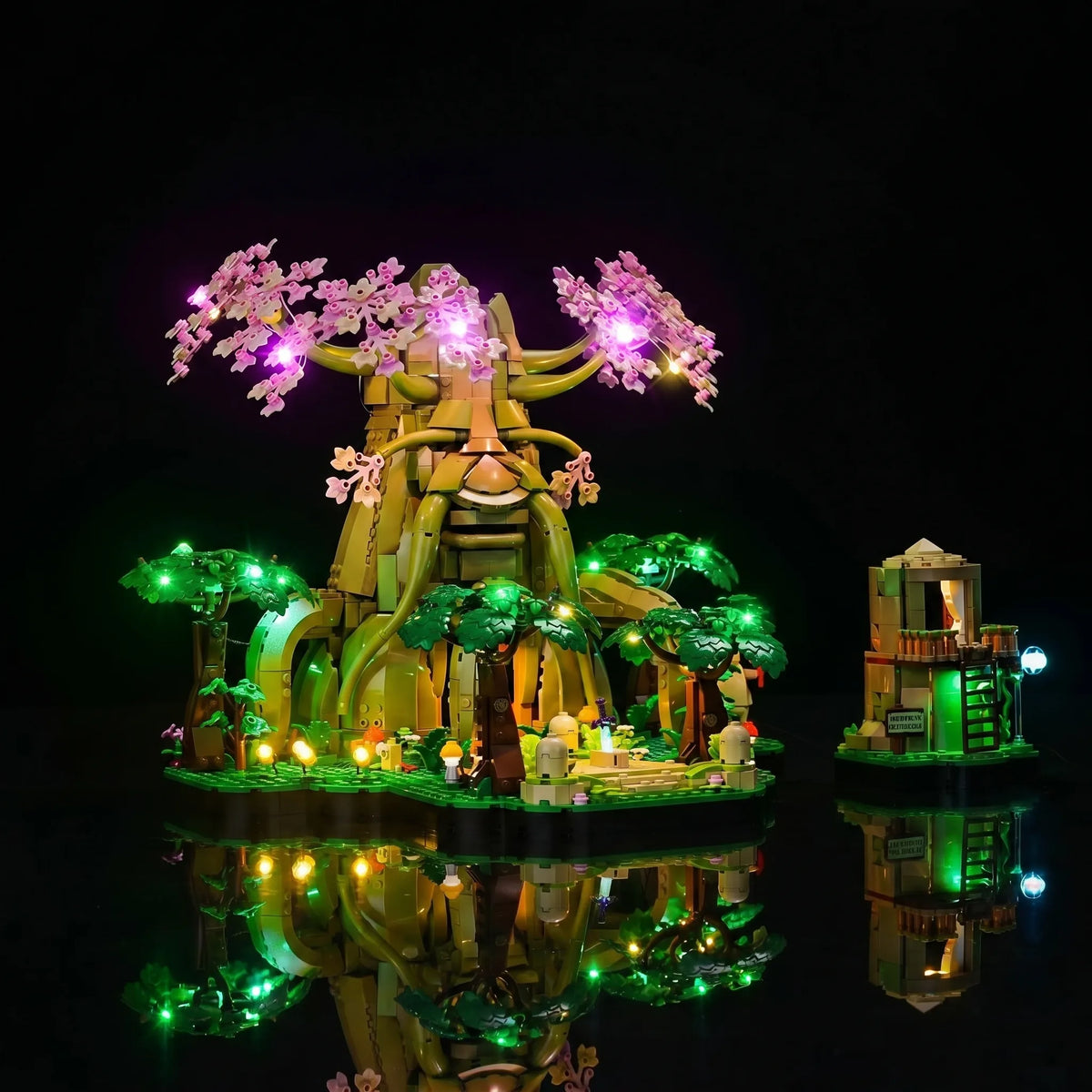 Bright My Bricks LED light kit for LEGO® The Legend of Zelda Great Deku Tree 2-in-1 #77092 — fully illuminated on display