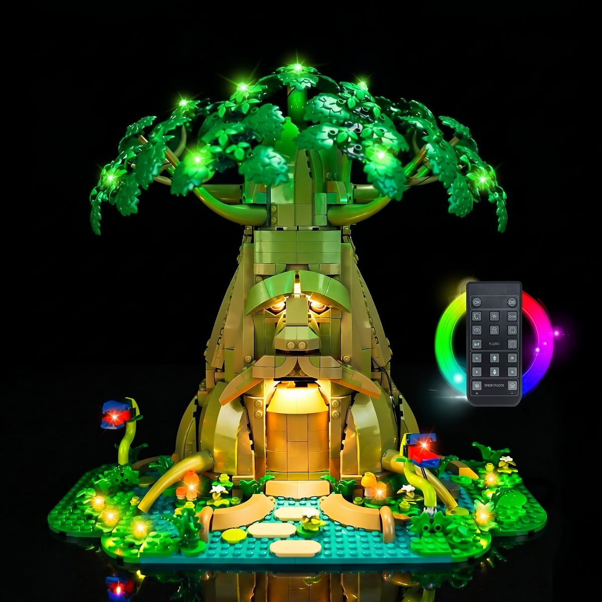 LEGO® The Legend of Zelda Great Deku Tree #77092 night-mode display glow, with the RGB LED light kit