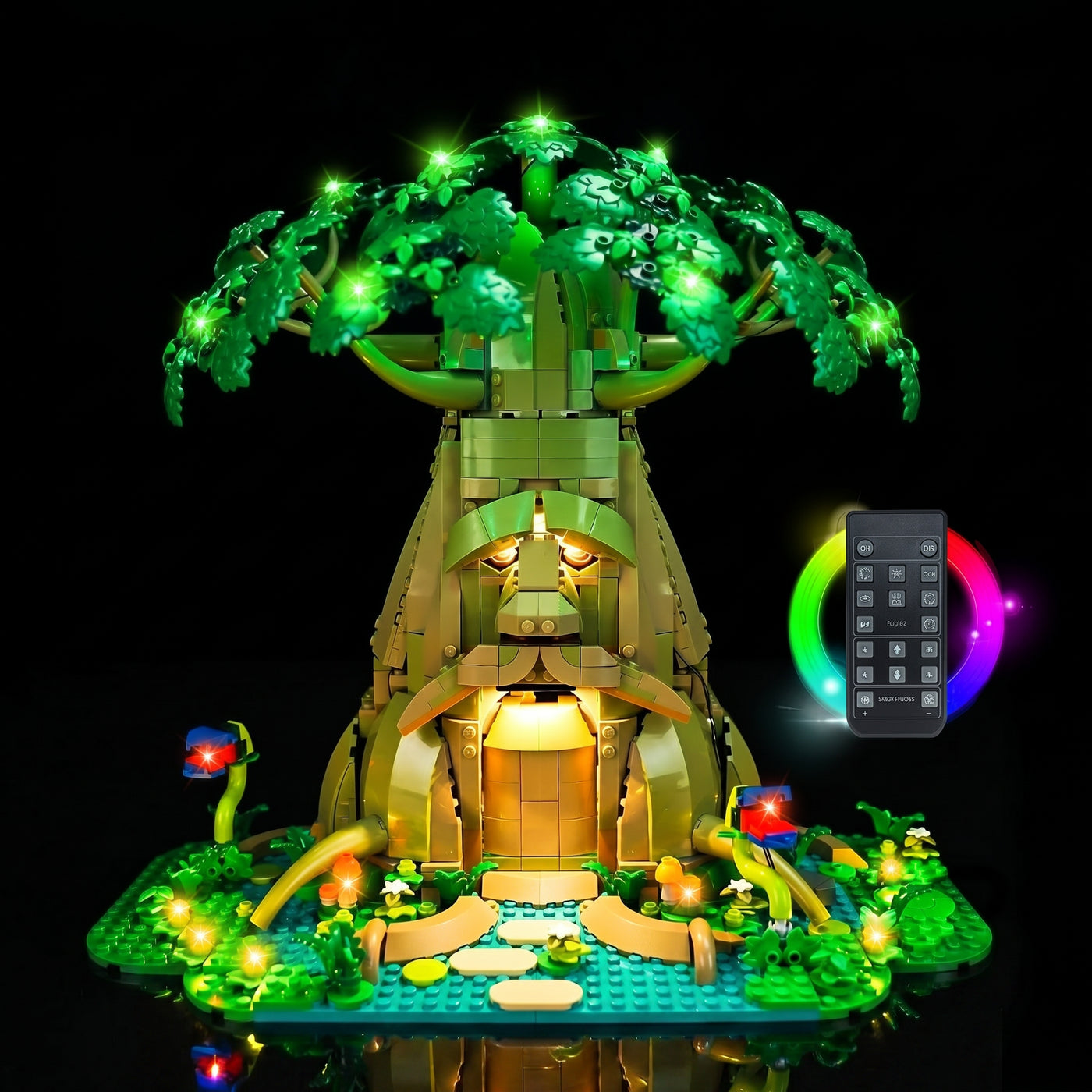 LEGO® The Legend of Zelda Great Deku Tree #77092 night-mode display glow, with the RGB LED light kit