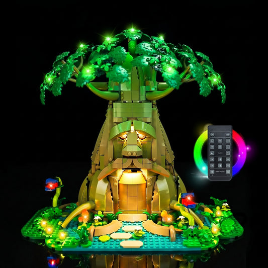 LEGO® The Legend of Zelda Great Deku Tree #77092 night-mode display glow, with the RGB LED light kit