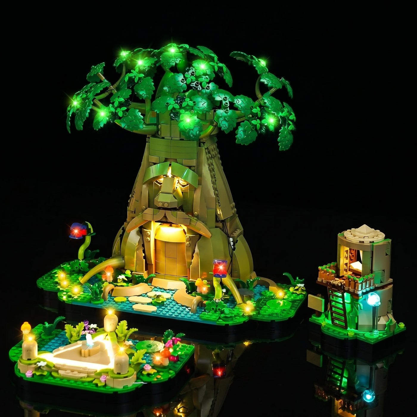 Bright My Bricks LED lighting kit for LEGO® The Legend of Zelda Great Deku Tree #77092 — front view fully lit