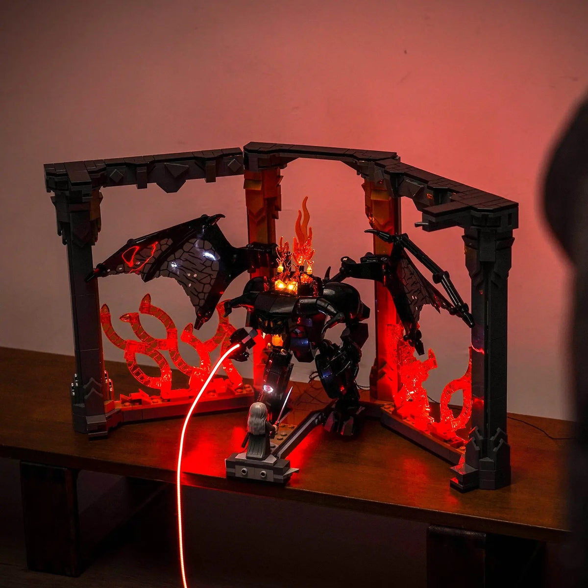RGB LED light kit for LEGO® The Lord of the Rings: Balrog Book Nook #10367, showcase lighting view