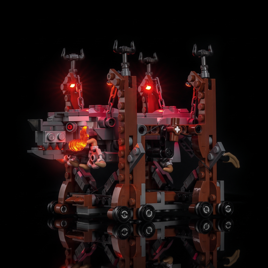 Complete side profile of Grond with its lit head and reflection on black — LEGO® Grond #40893, LED light kit