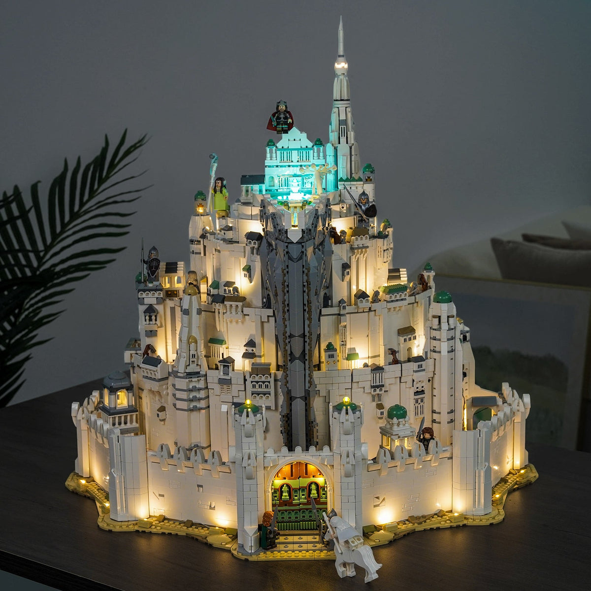 LED light kit for LEGO® The Lord of the Rings: Minas Tirith #11377, side angle with lights on