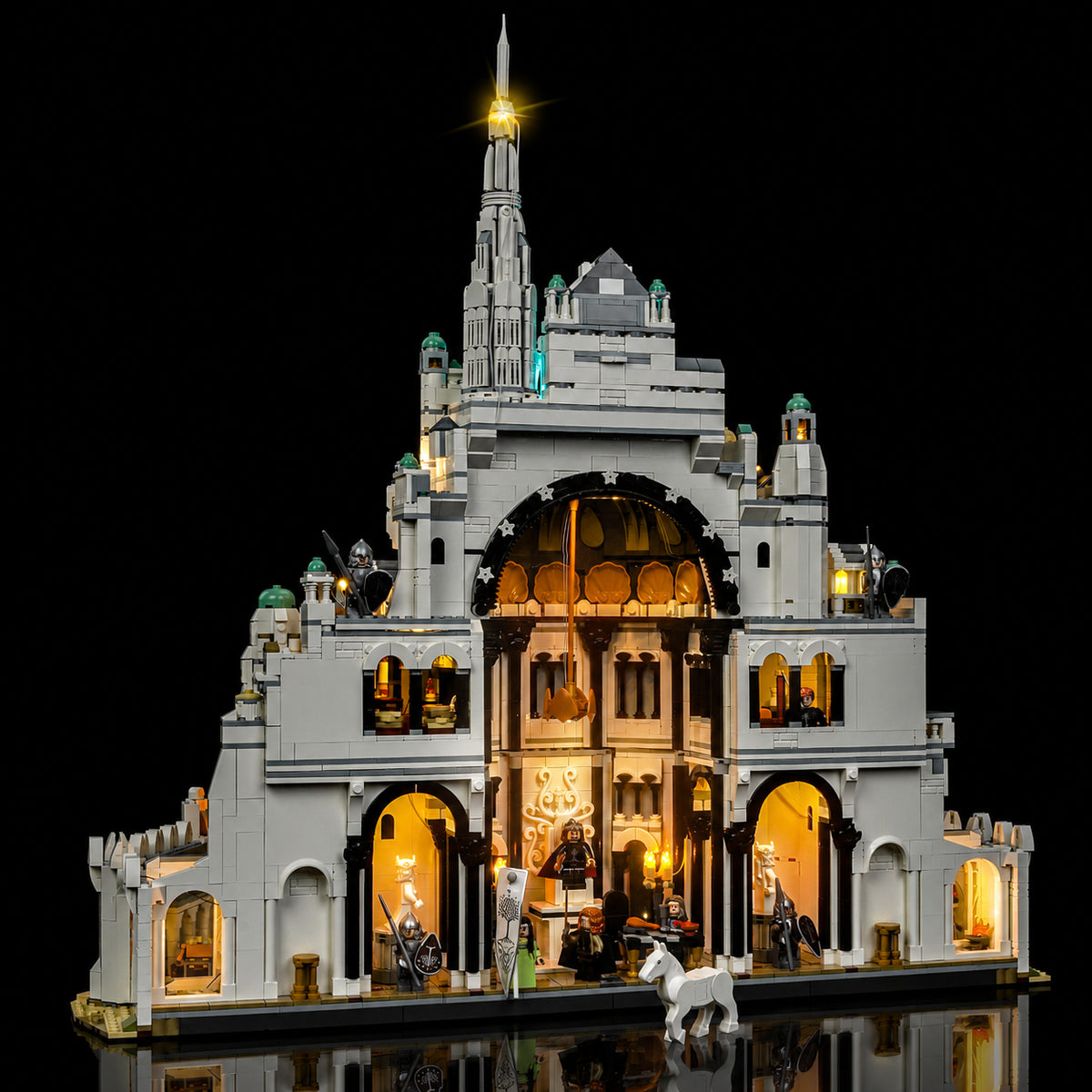 Bright My Bricks USB-powered LED light kit for LEGO® The Lord of the Rings: Minas Tirith #11377 — side angle with lights on