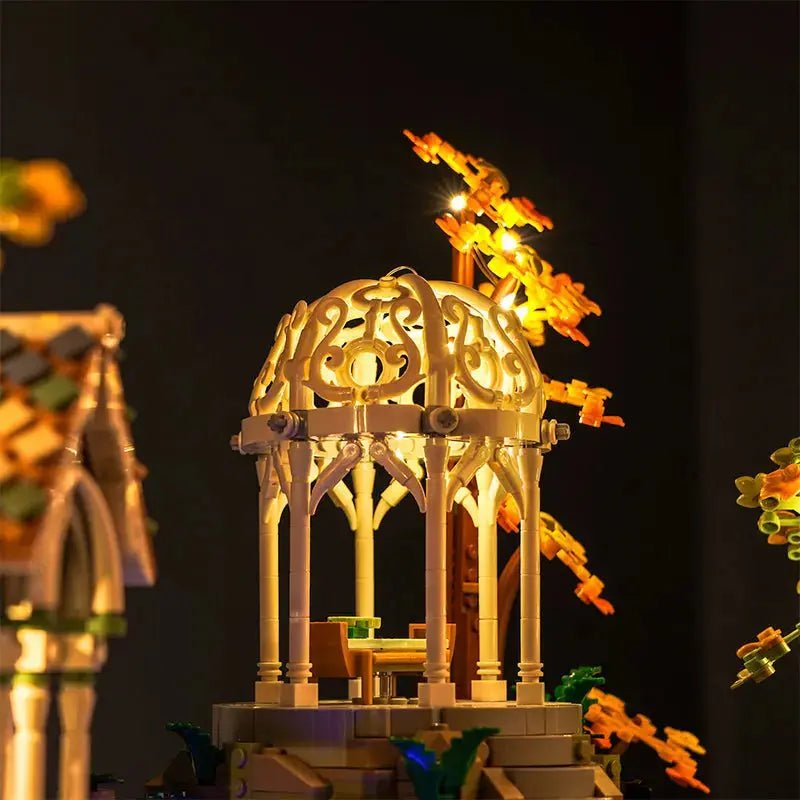 Bright My Bricks LED lighting kit for LEGO® The Lord Of The Rings: Rivendell #10316 — illuminated at night