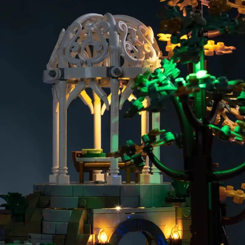 Bright My Bricks DIY LED light kit for LEGO® The Lord Of The Rings: Rivendell #10316 — warm LED glow detail